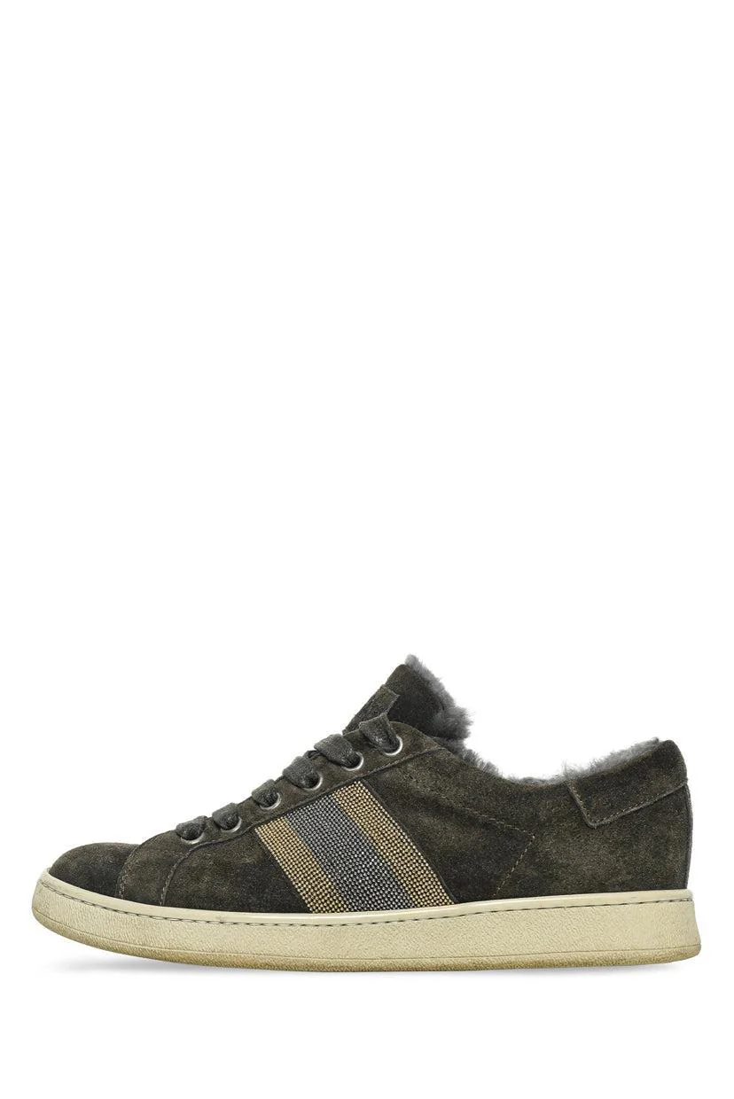 Brunello Cucinelli Size 36 Monili Bead & Fur Lined Suede Low Top Sneaker - Image 3