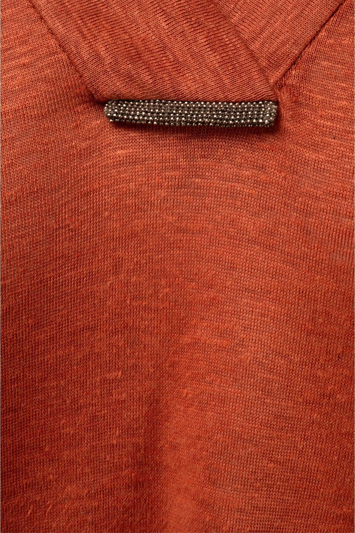 Brunello Cucinelli Size M Linen & Silk Monili Trim V Neck Tops - Image 3