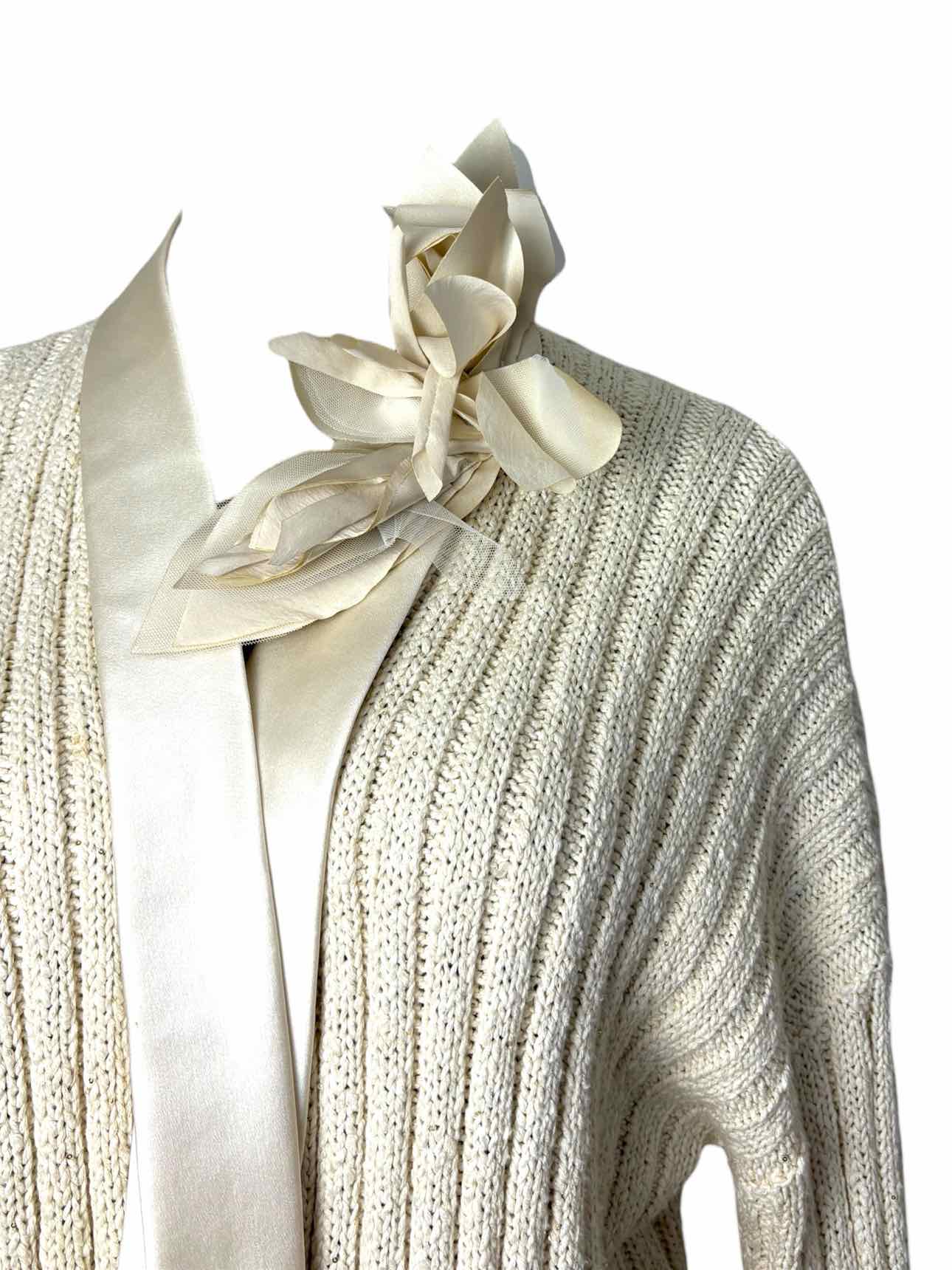 Brunello Cucinelli Size M Metallic Ribbed Cotton Blend Cardigan - Image 3