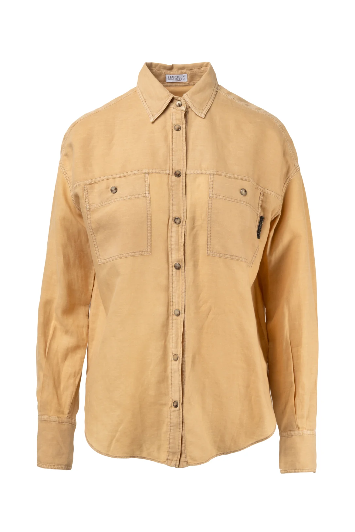 Brunello Cucinelli Size S Linen Blend Snap Front Blouse
