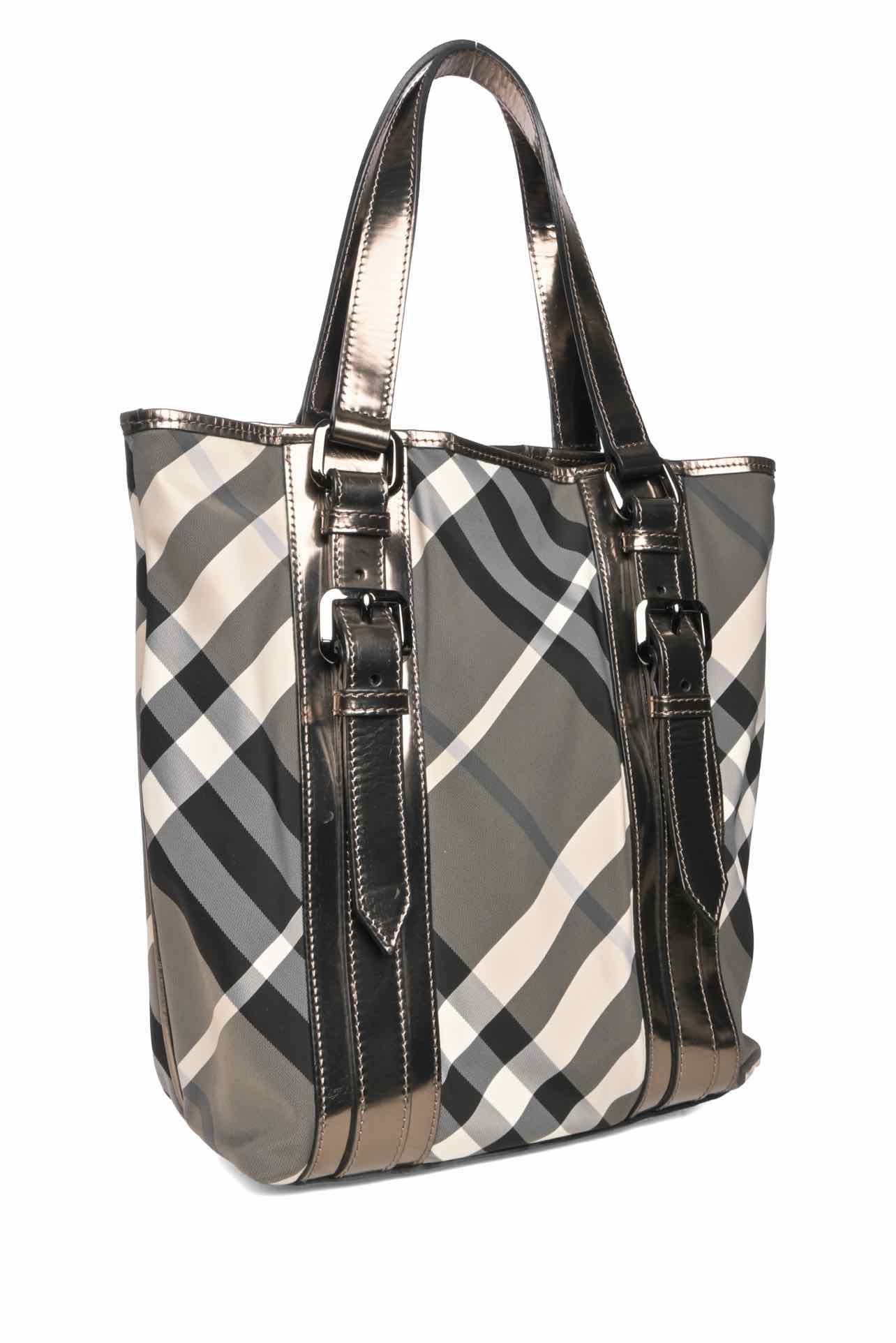 Burberry Beat Check Nylon & Metallic Patent Leather Victoria Tote - Image 2