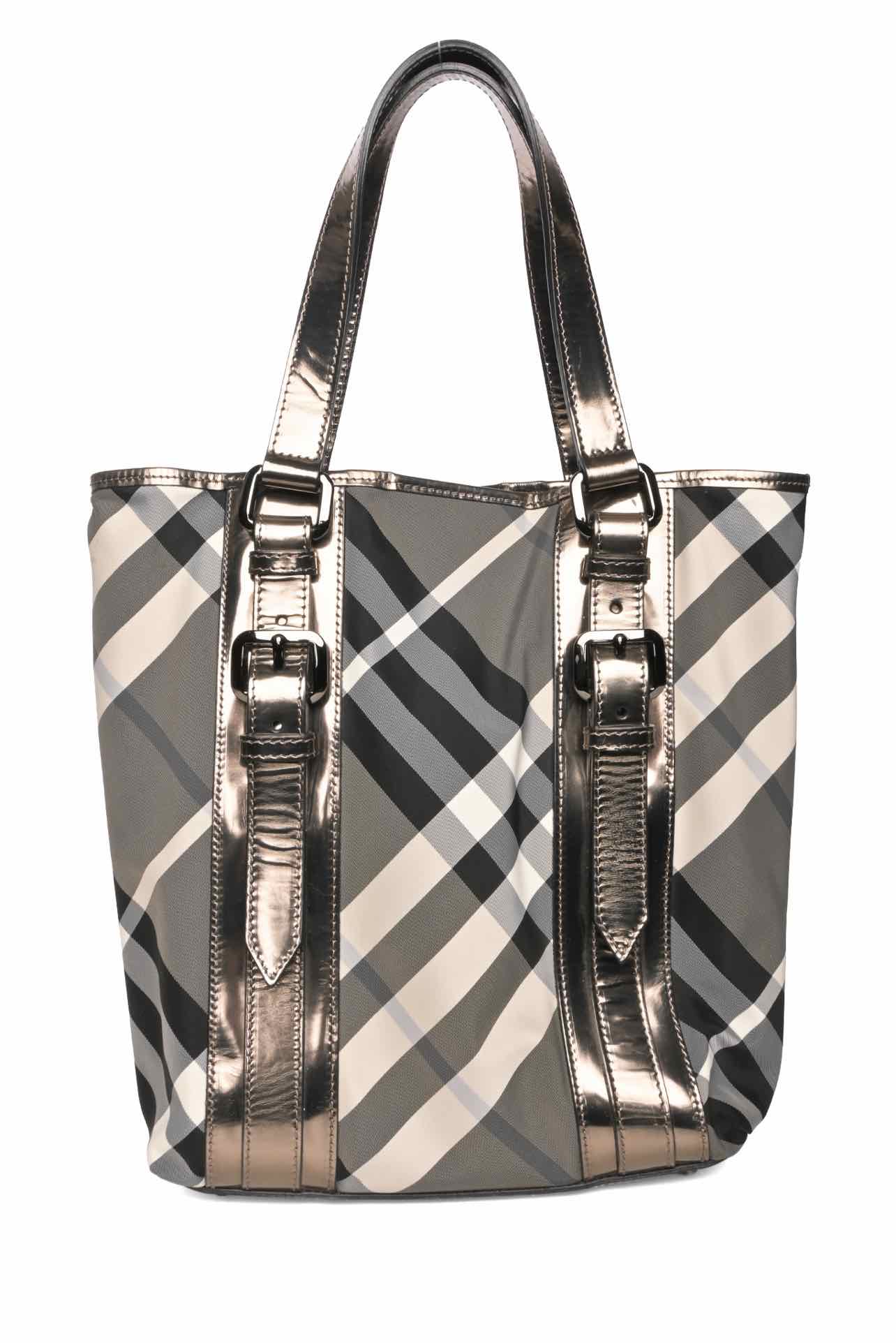 Burberry Beat Check Nylon & Metallic Patent Leather Victoria Tote - Image 3
