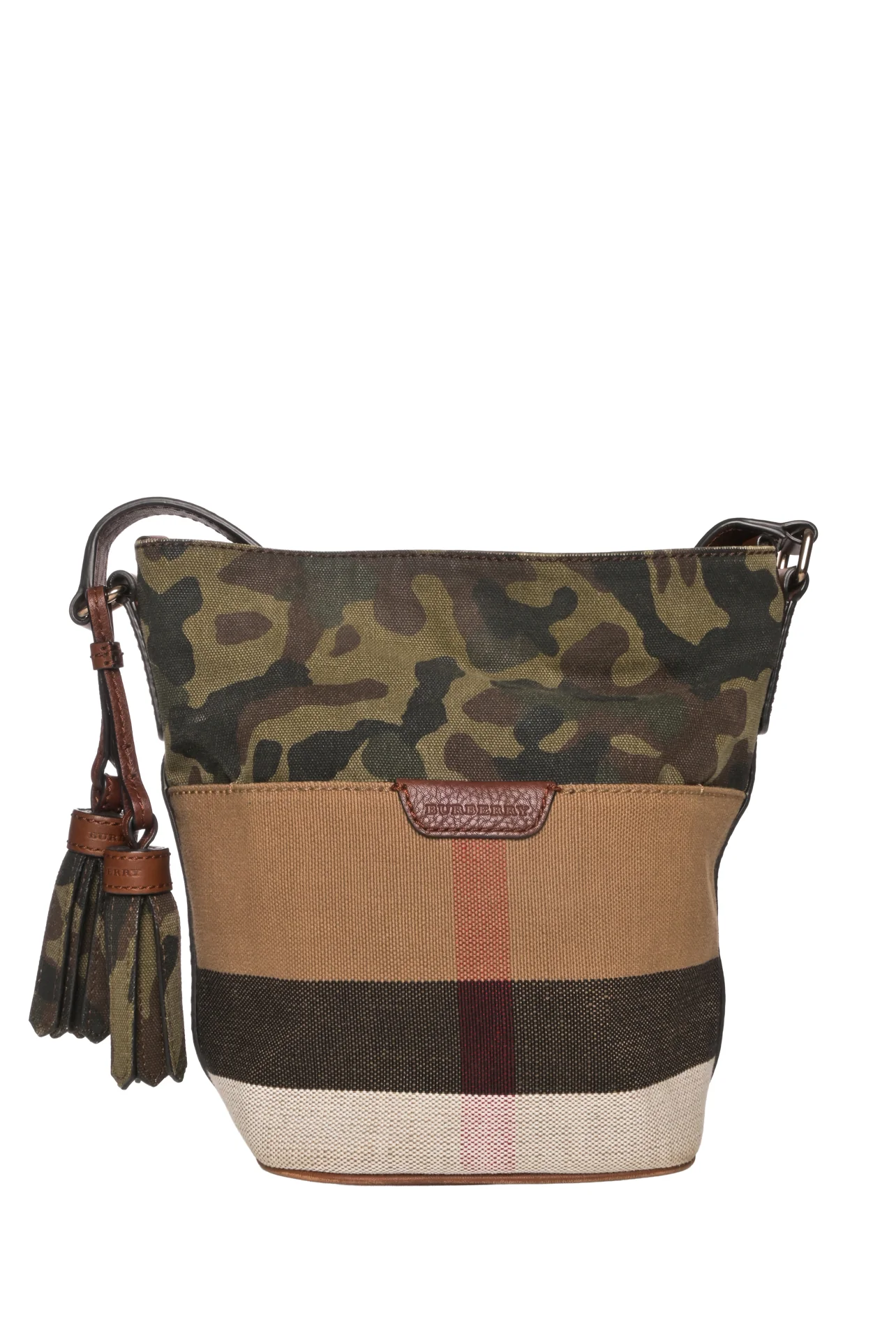 Burberry Canvas Camouflage Ashby Bucket Bag Crossbody
