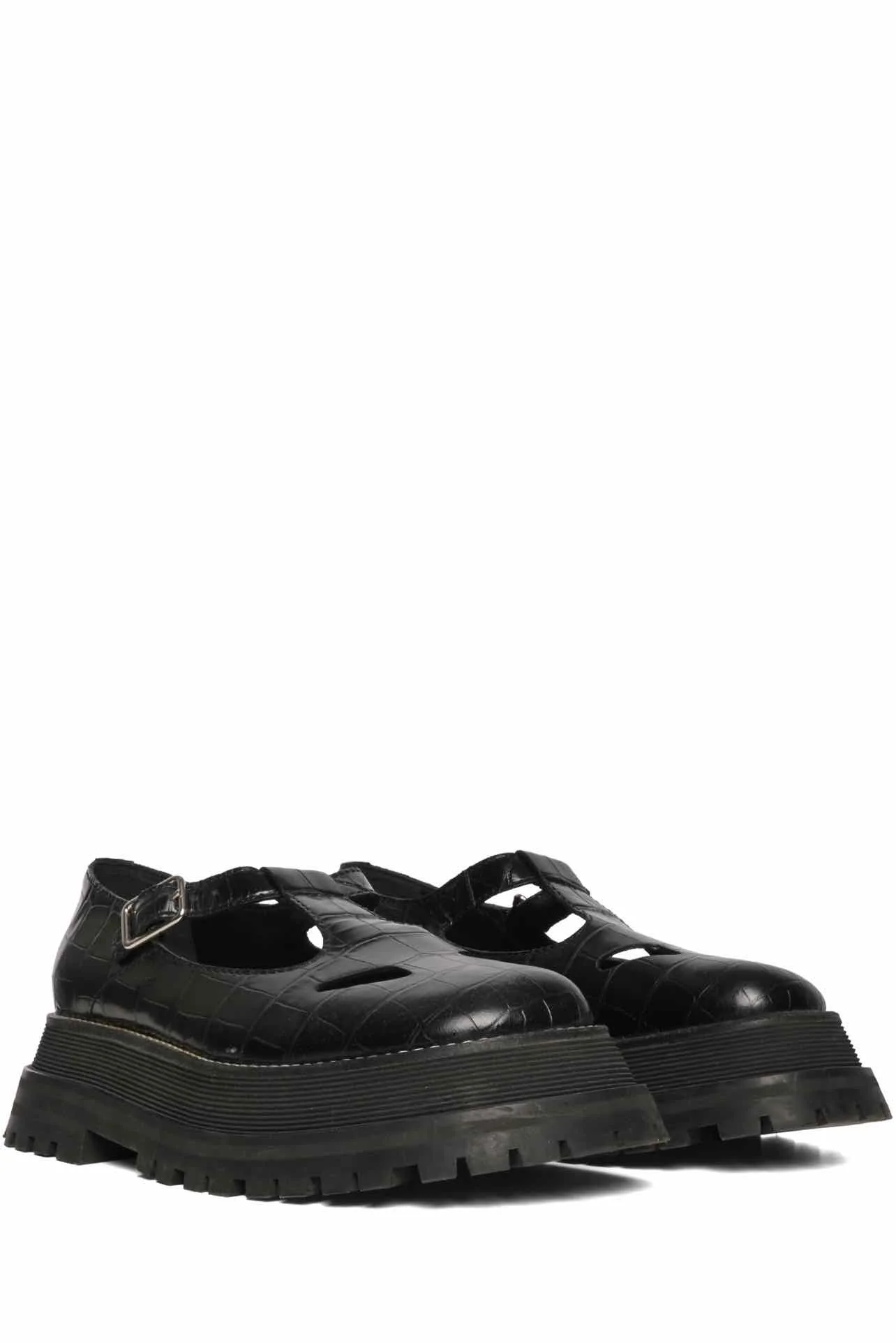Burberry Size 37 Aldwych Croc Embossed Mary Jane Platform Leather Oxford Flats - Image 2