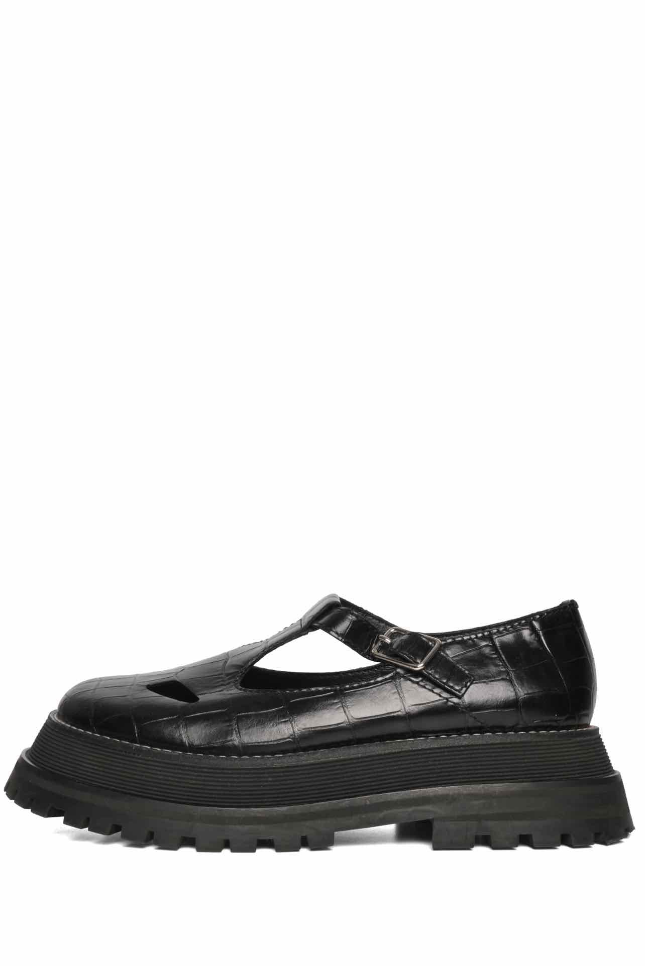 Burberry Size 37 Aldwych Croc Embossed Mary Jane Platform Leather Oxford Flats - Image 3
