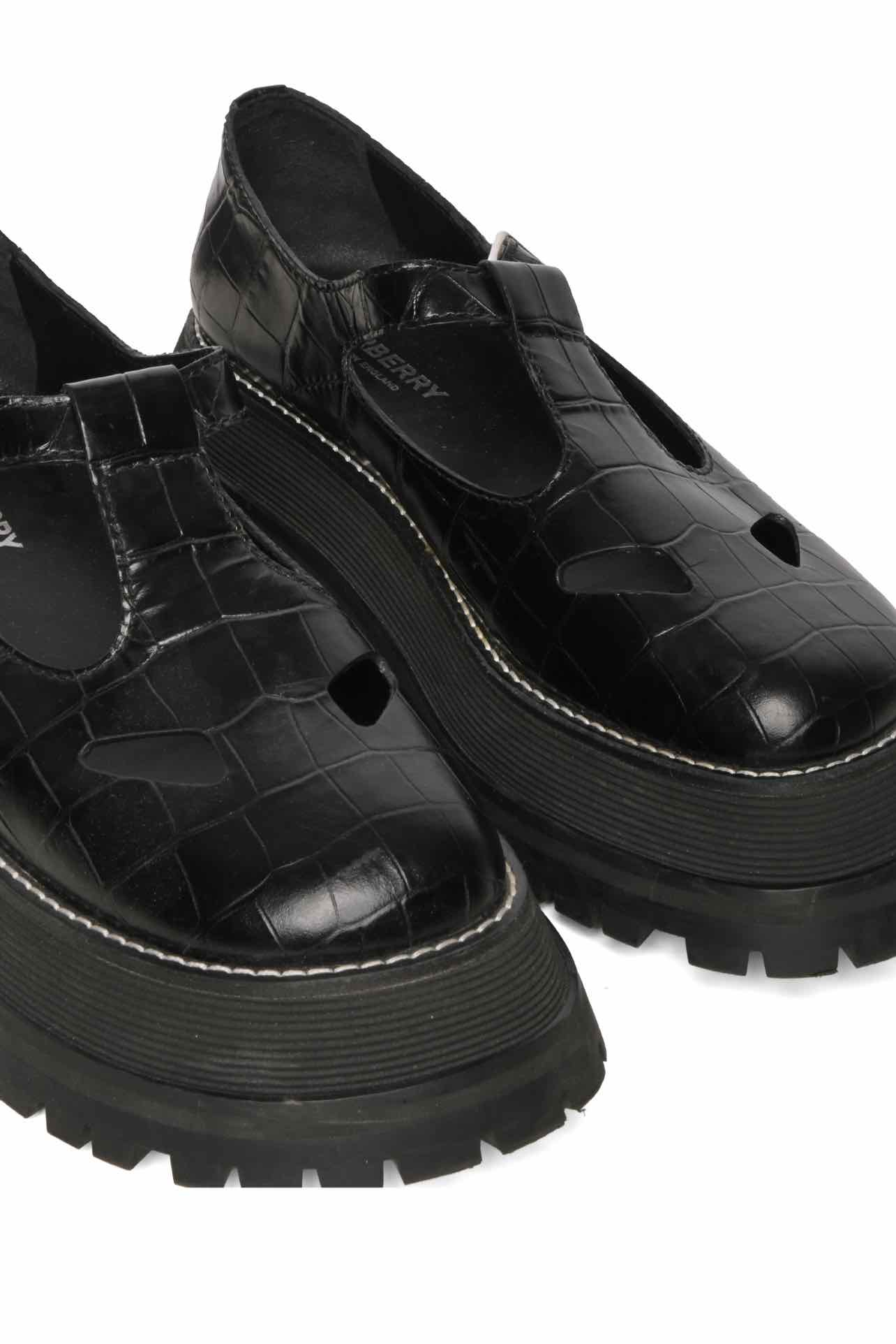 Burberry Size 37 Aldwych Croc Embossed Mary Jane Platform Leather Oxford Flats - Image 4