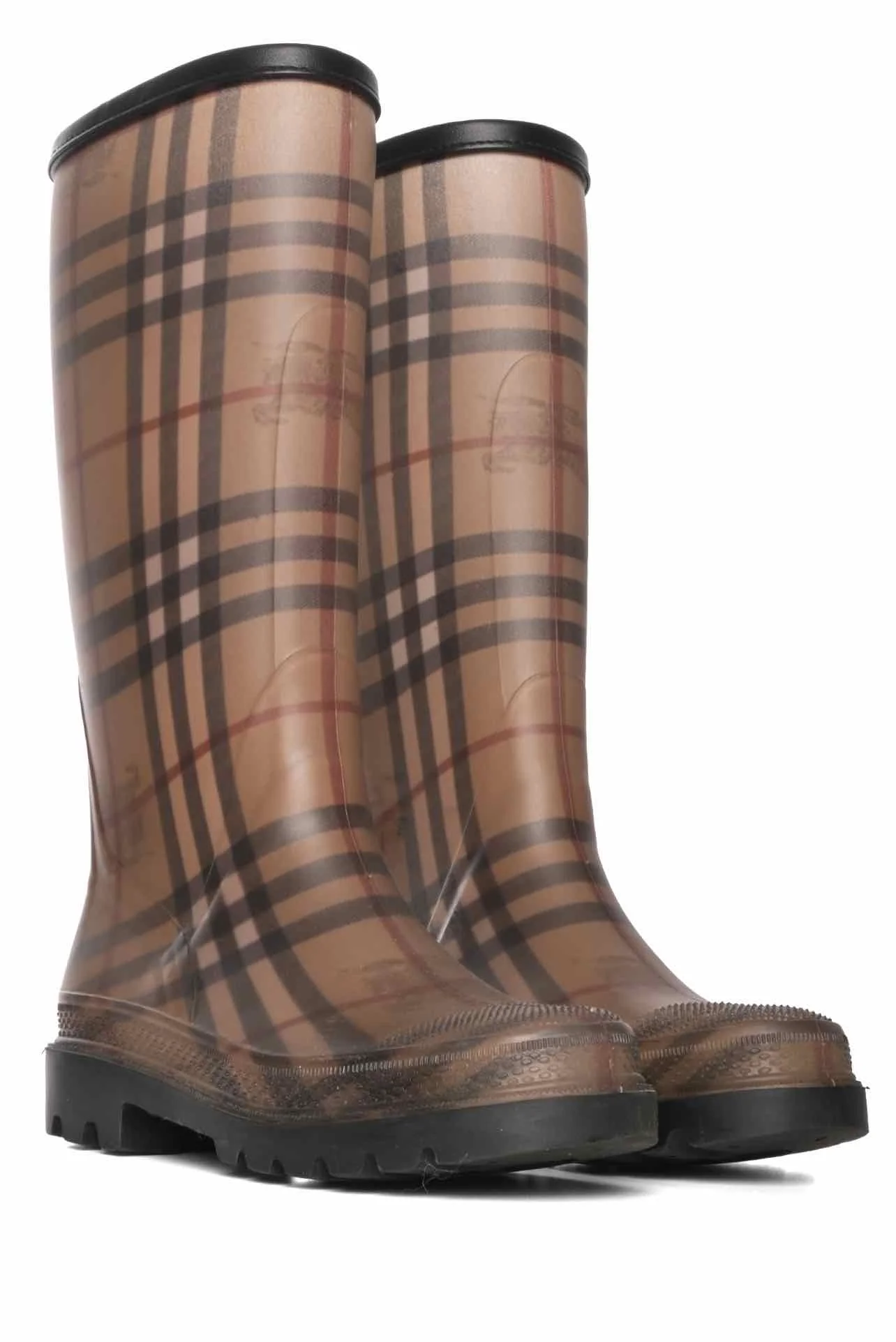 Burberry Size 37 Check Print Rubber Rain Boots - Image 2