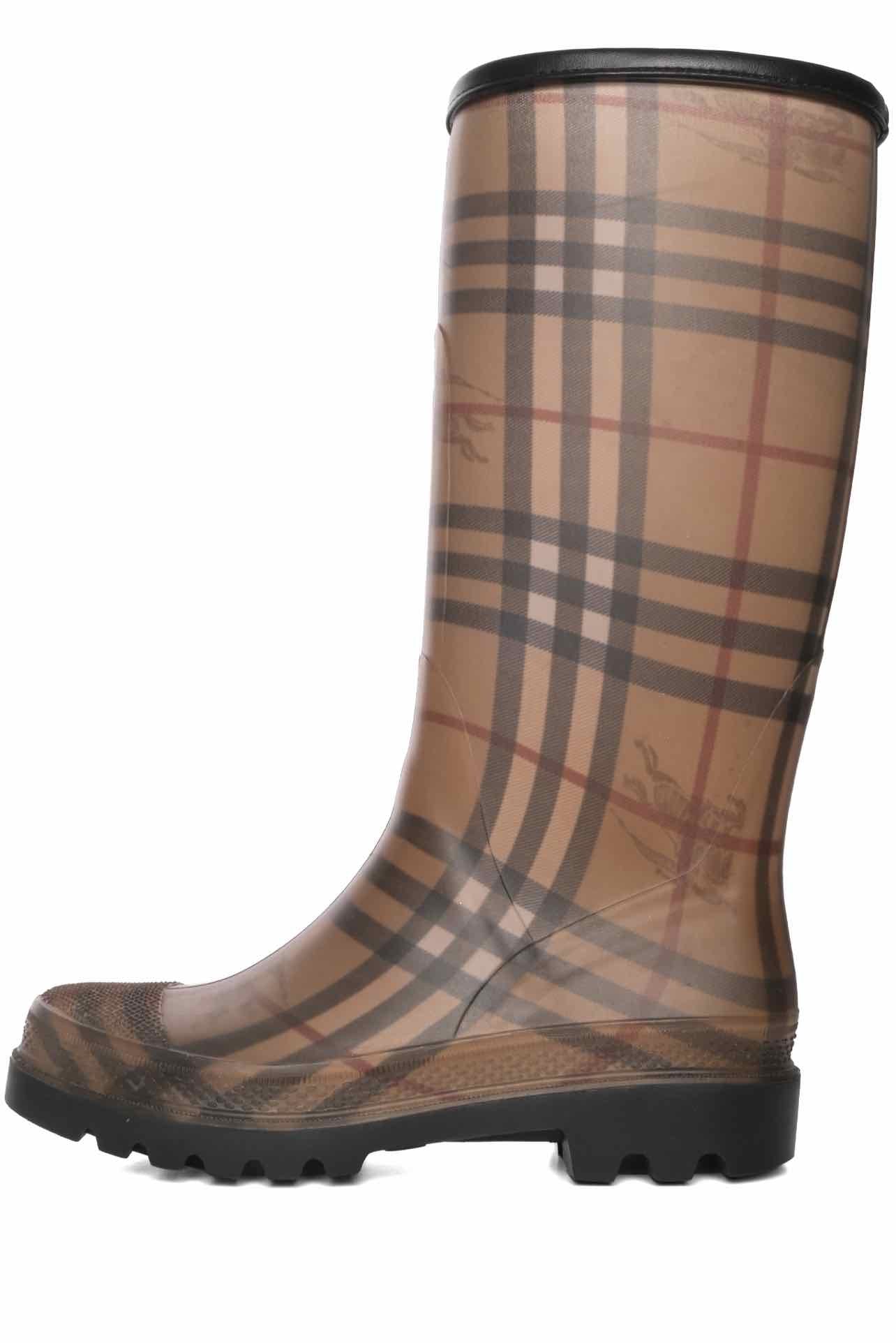 Burberry Size 37 Check Print Rubber Rain Boots - Image 3
