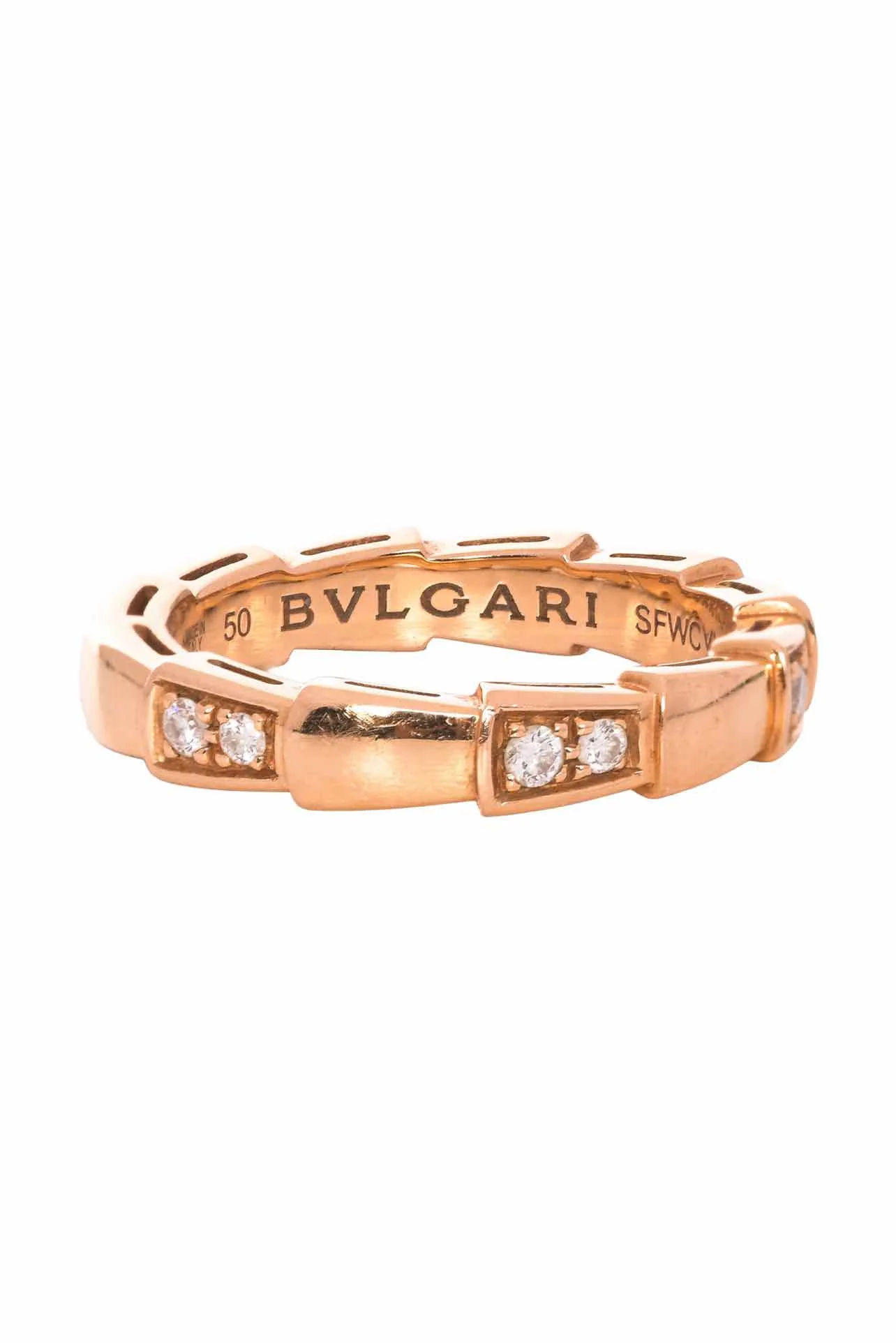 Bvlgari Size 5 18K Rose Gold & Diamonds Serpenti Viper Ring