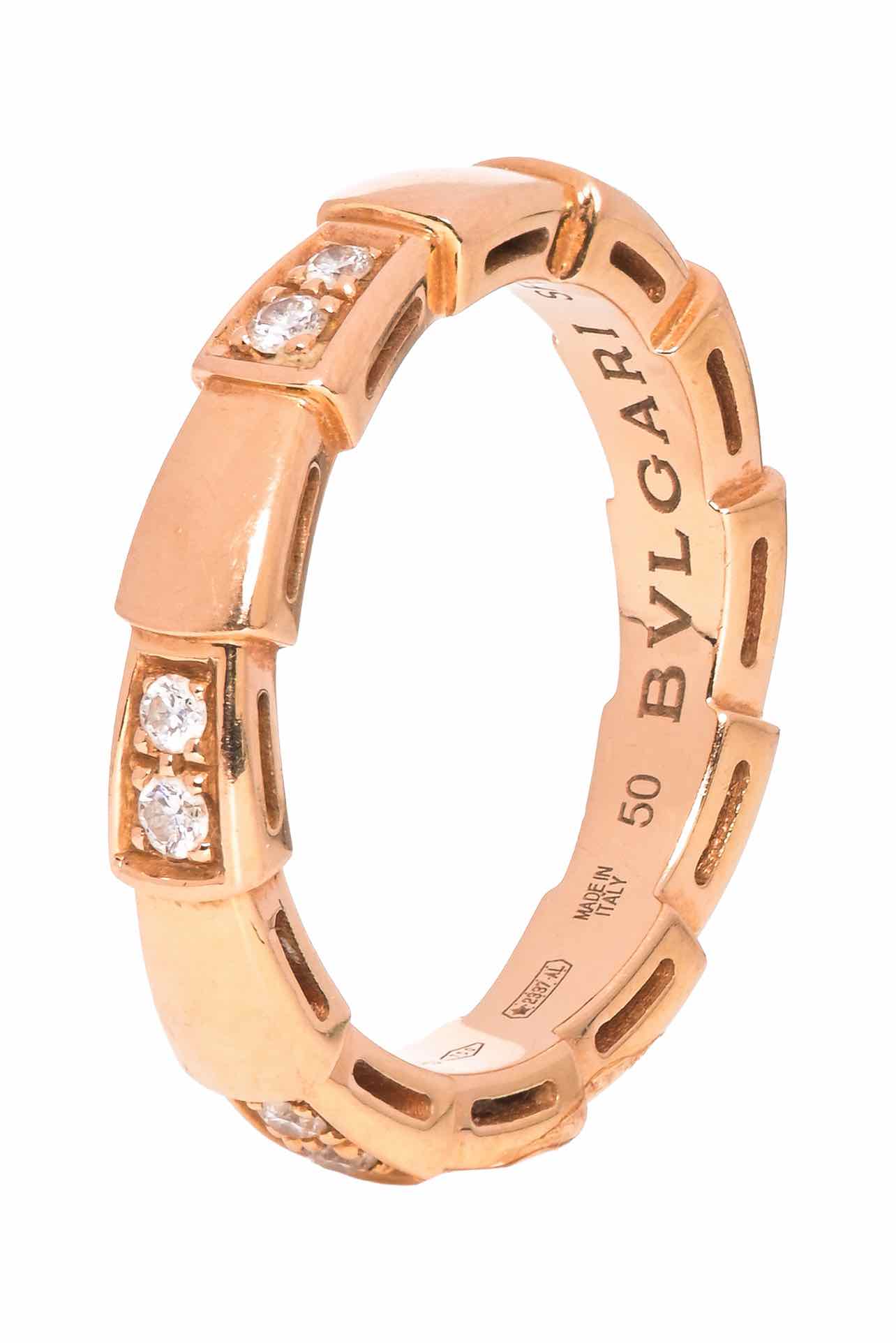 Bvlgari Size 5 18K Rose Gold & Diamonds Serpenti Viper Ring - Image 3