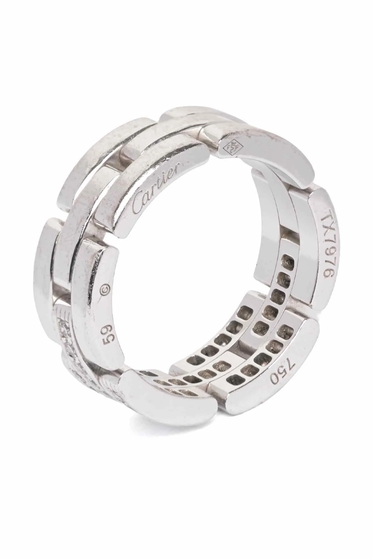 Cartier Size 8.5 2013 18k White Gold Triple Row Diamond Maillon Panthère Ring - Image 3