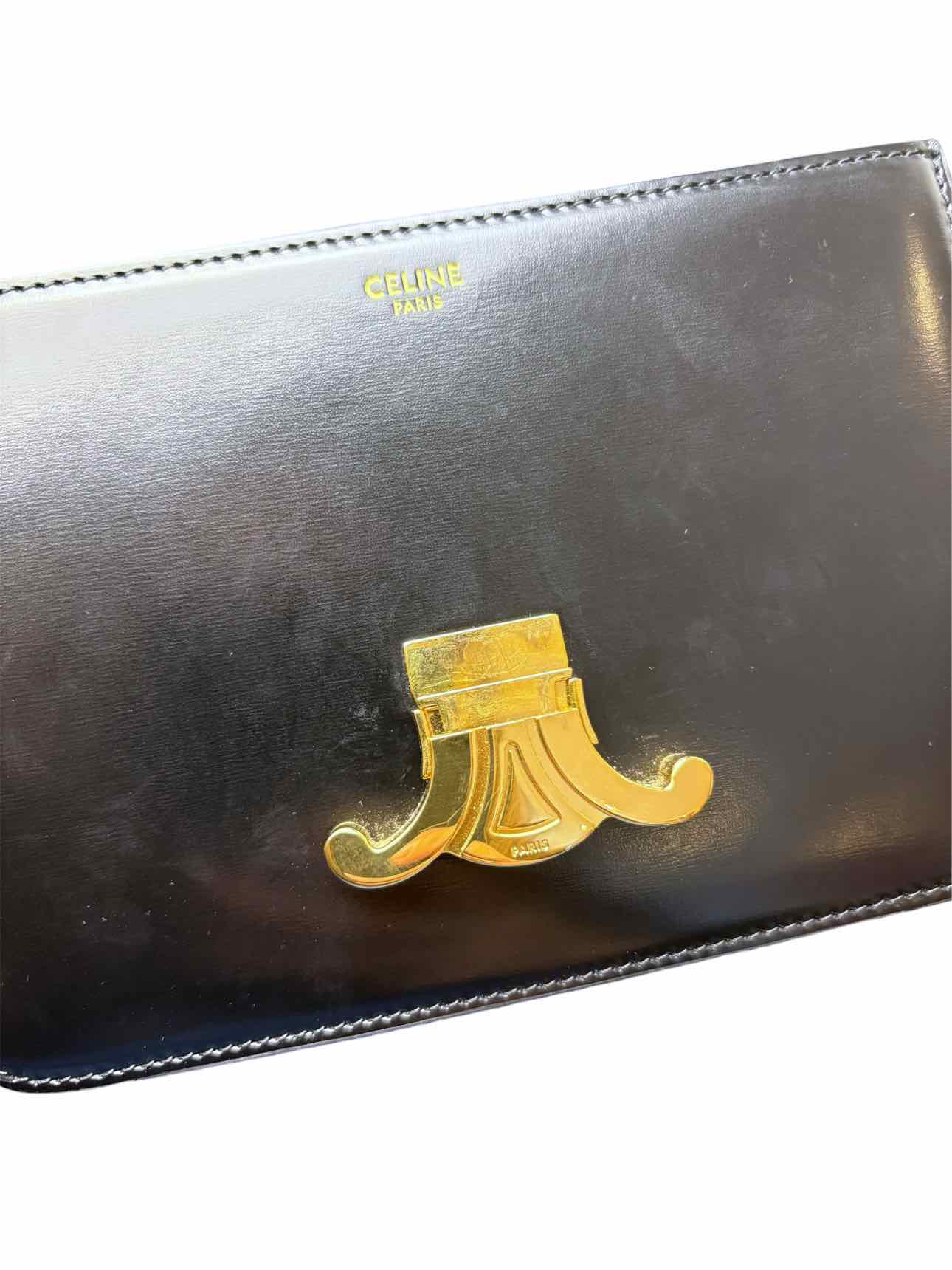 Celine Black Teen Shiny Calfskin Triomphe Flap Purse - Image 10
