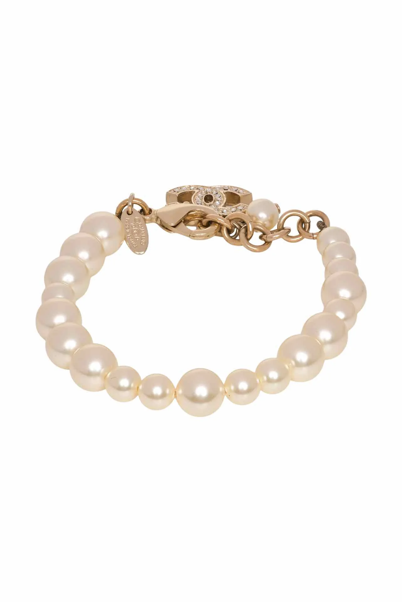 Chanel 2010 Faux Pearl & Crystal CC Charm Bracelet - Image 2