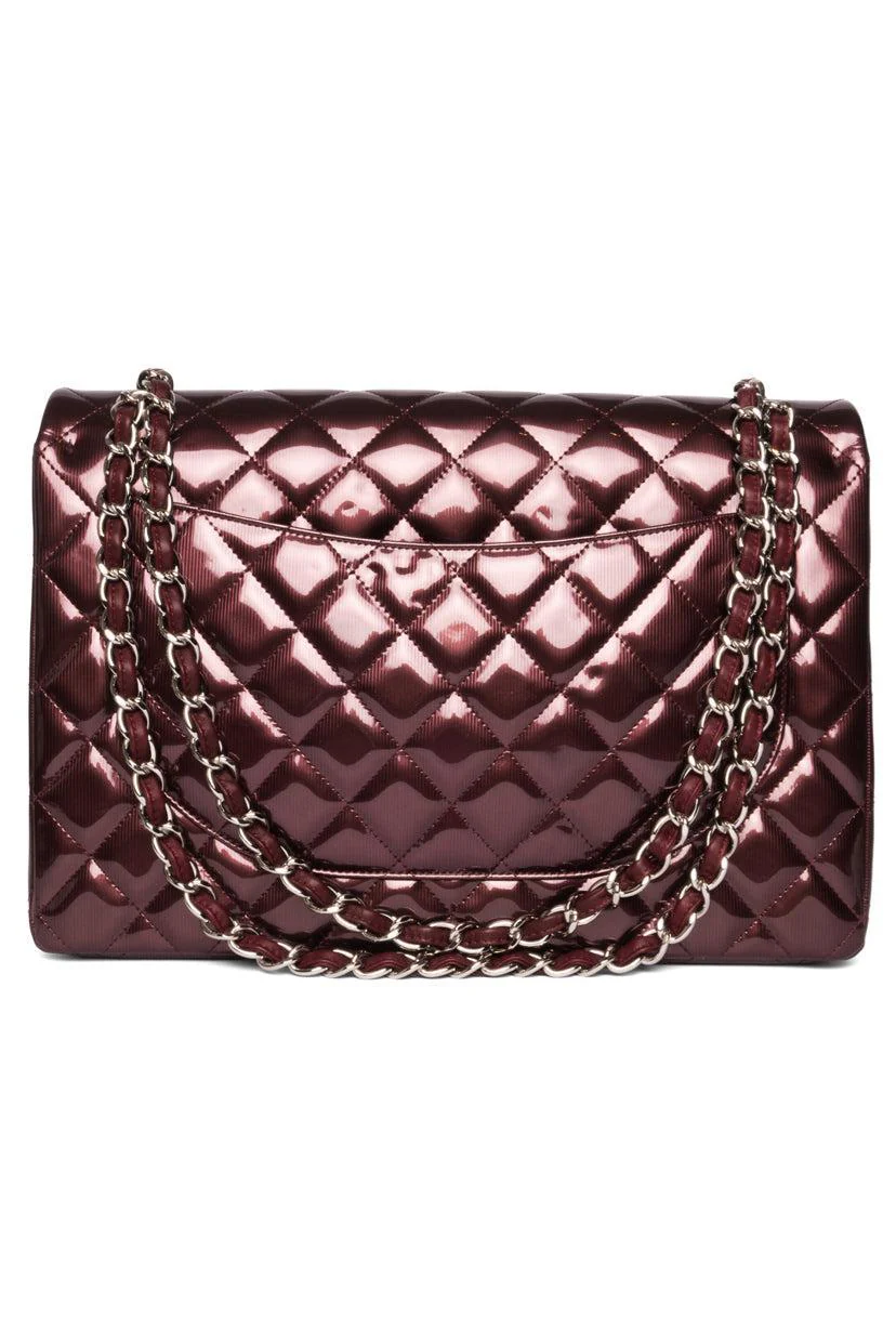 Chanel 2012 Striated Metallic Patent Leather Double Flap Maxi Shoulder Bag - Image 3