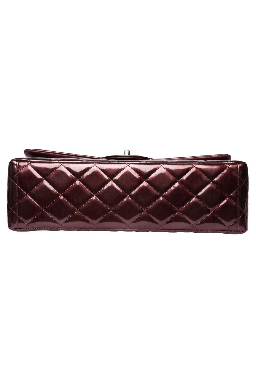Chanel 2012 Striated Metallic Patent Leather Double Flap Maxi Shoulder Bag - Image 4