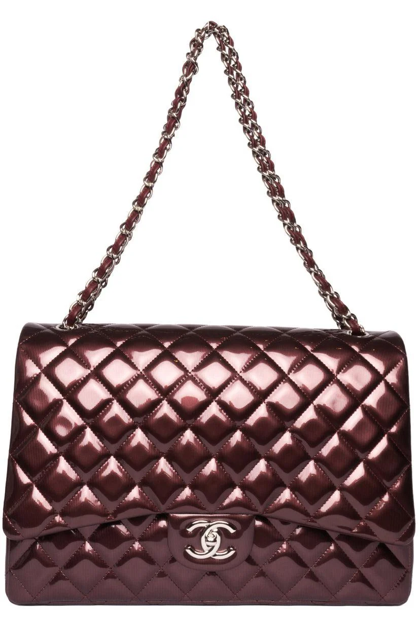 Chanel 2012 Striated Metallic Patent Leather Double Flap Maxi Shoulder Bag - Image 5