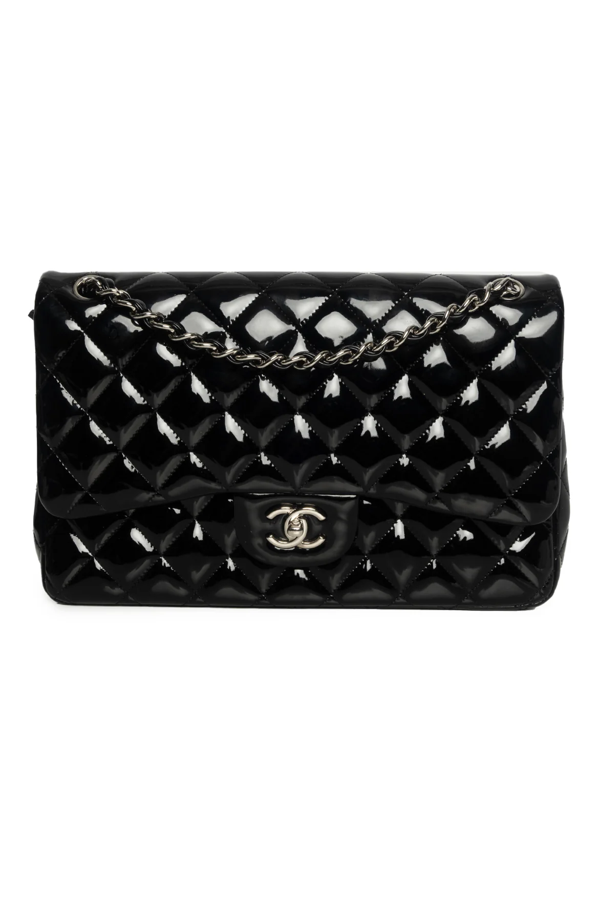Chanel 2012 Quilted Patent Leather Jumbo Double Flap Shoulder Bag