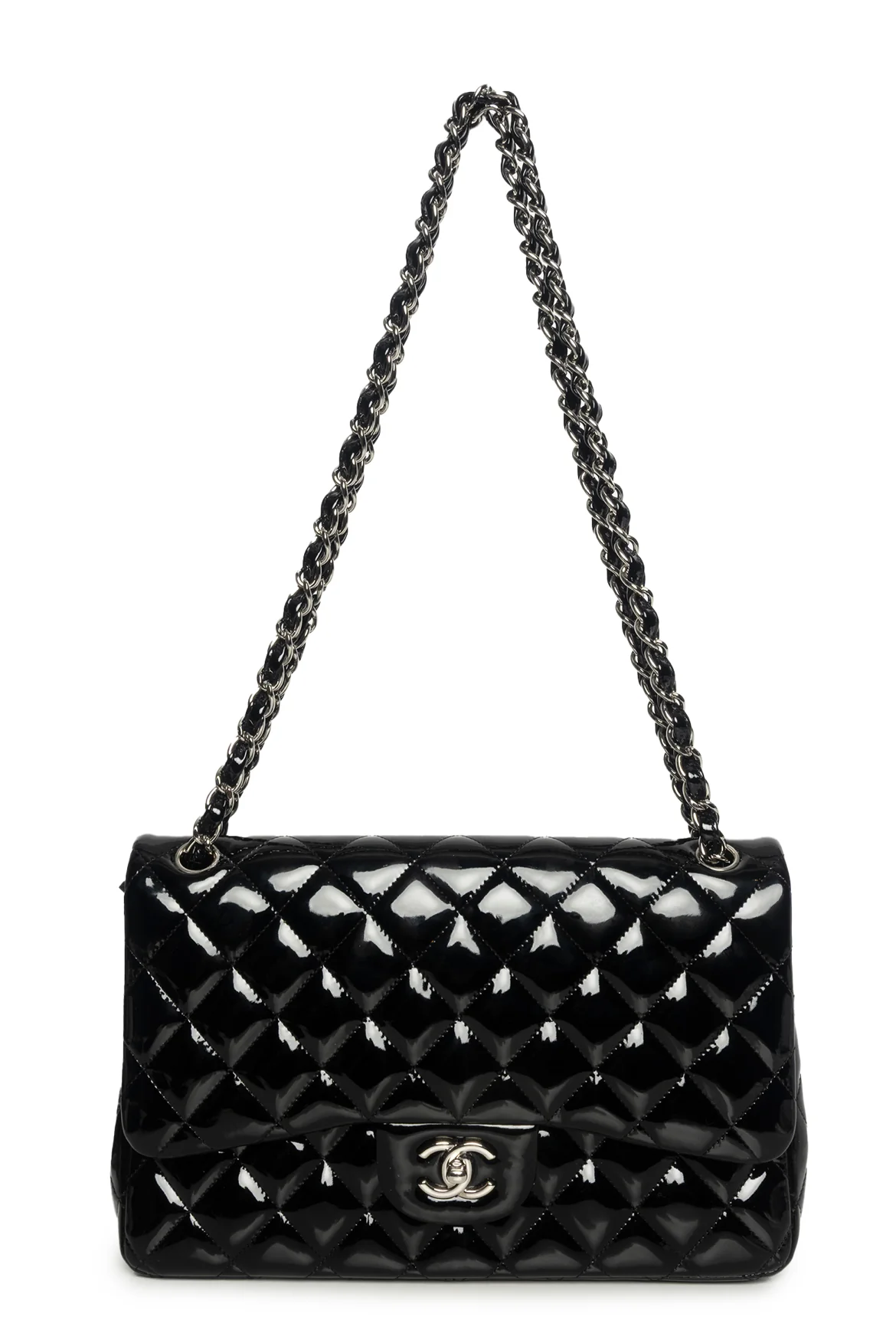Chanel 2012 Quilted Patent Leather Jumbo Double Flap Shoulder Bag - Image 5