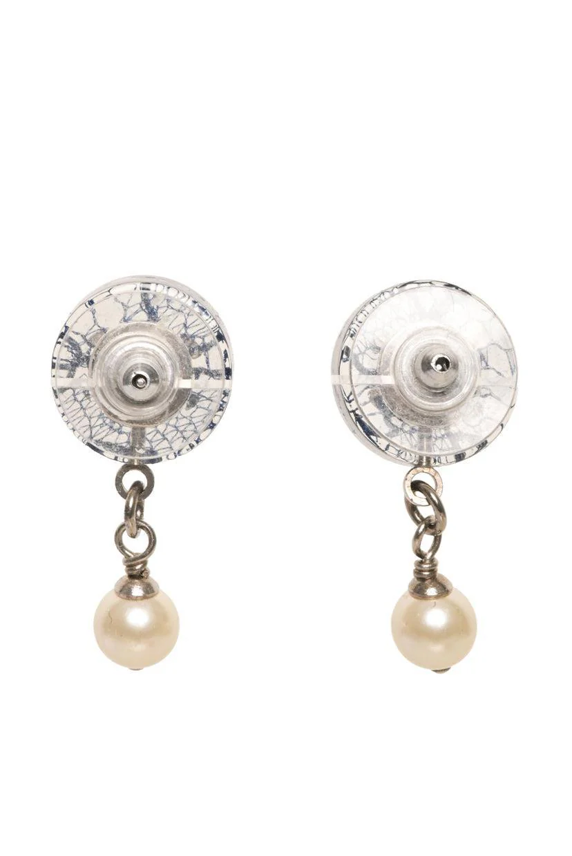 Chanel 2013 Lace & Crystal CC Round Resin Faux Pearl Bead Drop Earrings - Image 2