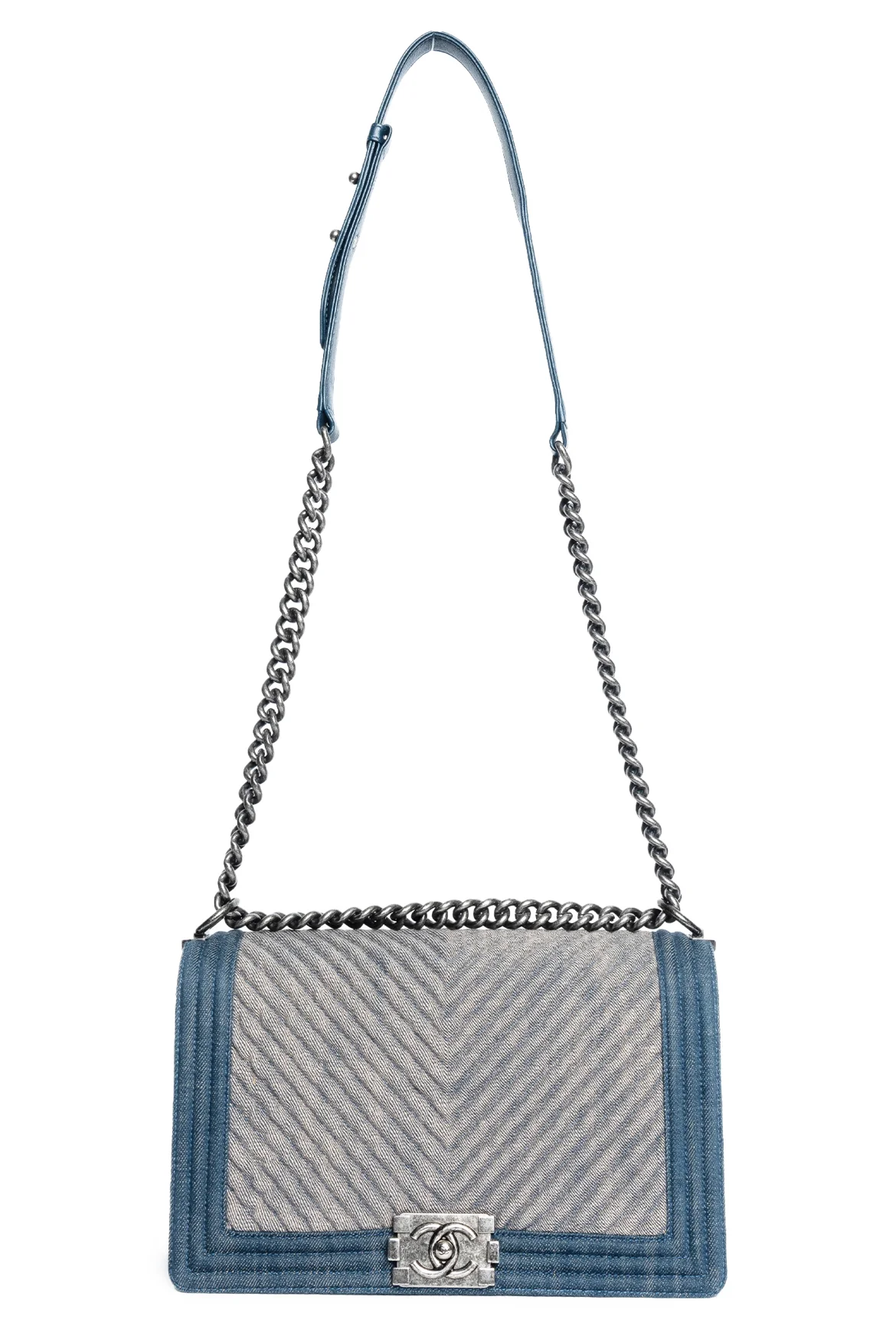 Chanel 2014-15 Medium Denim Chevron Boy Bag - Image 6