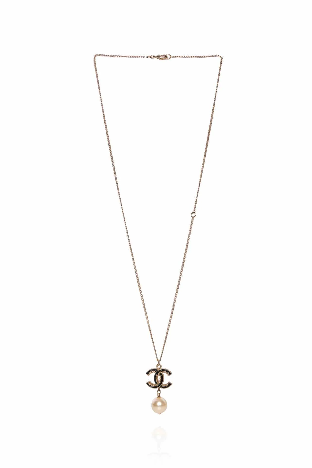 Chanel 2014 Enamel CC Logo & Faux Pearl Bead Drop Necklace - Image 2
