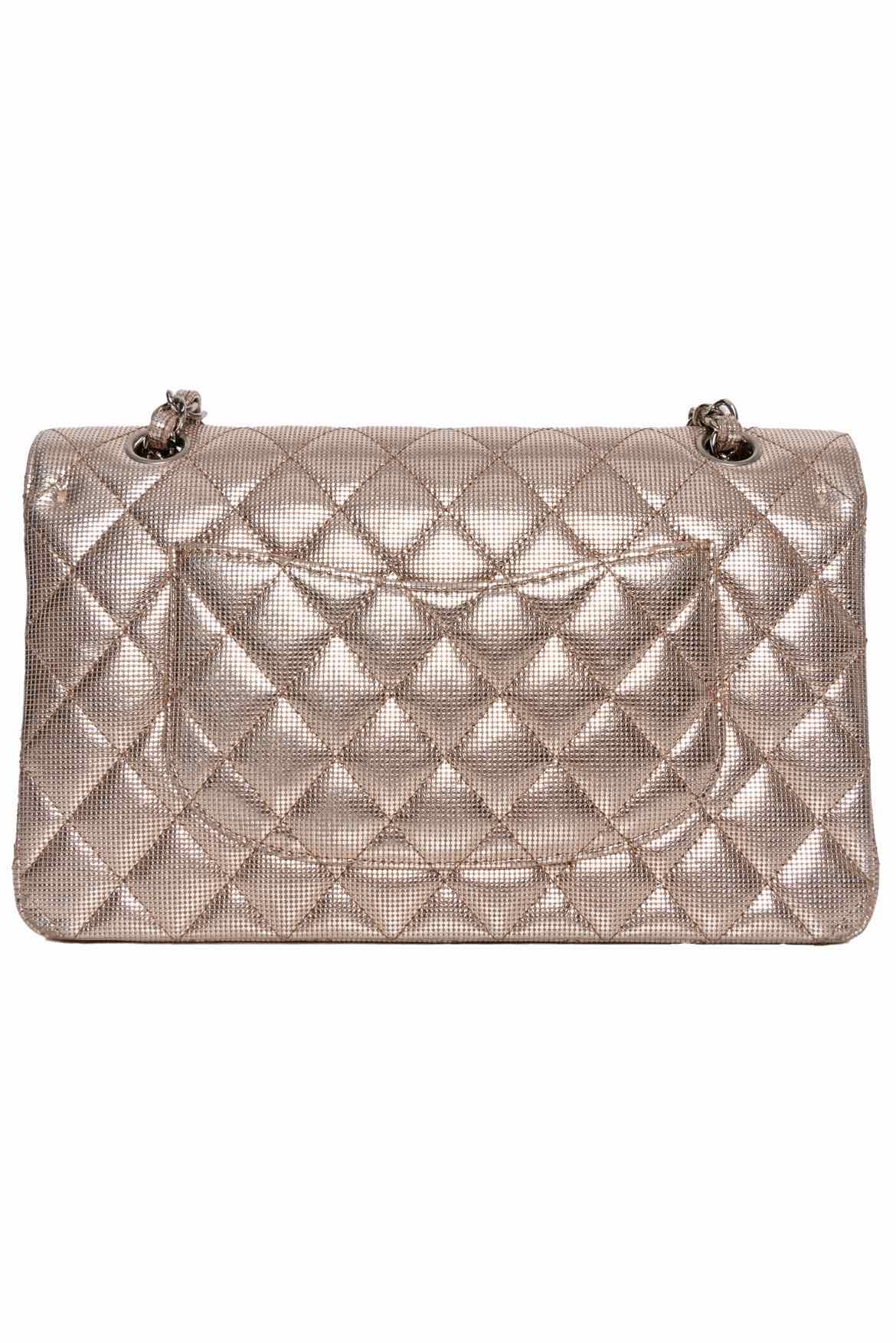 Chanel 2016 Rose Gold Pixel Effect Quilted Leather Medium Double Flap Purse - Image 3