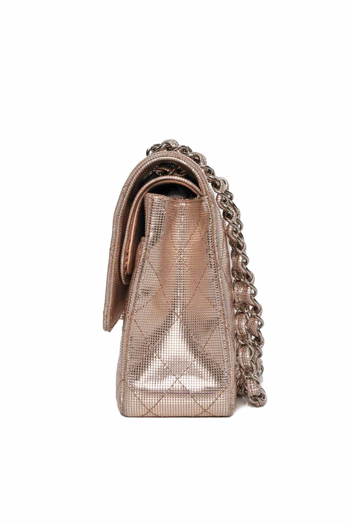 Chanel 2016 Rose Gold Pixel Effect Quilted Leather Medium Double Flap Purse - Image 4