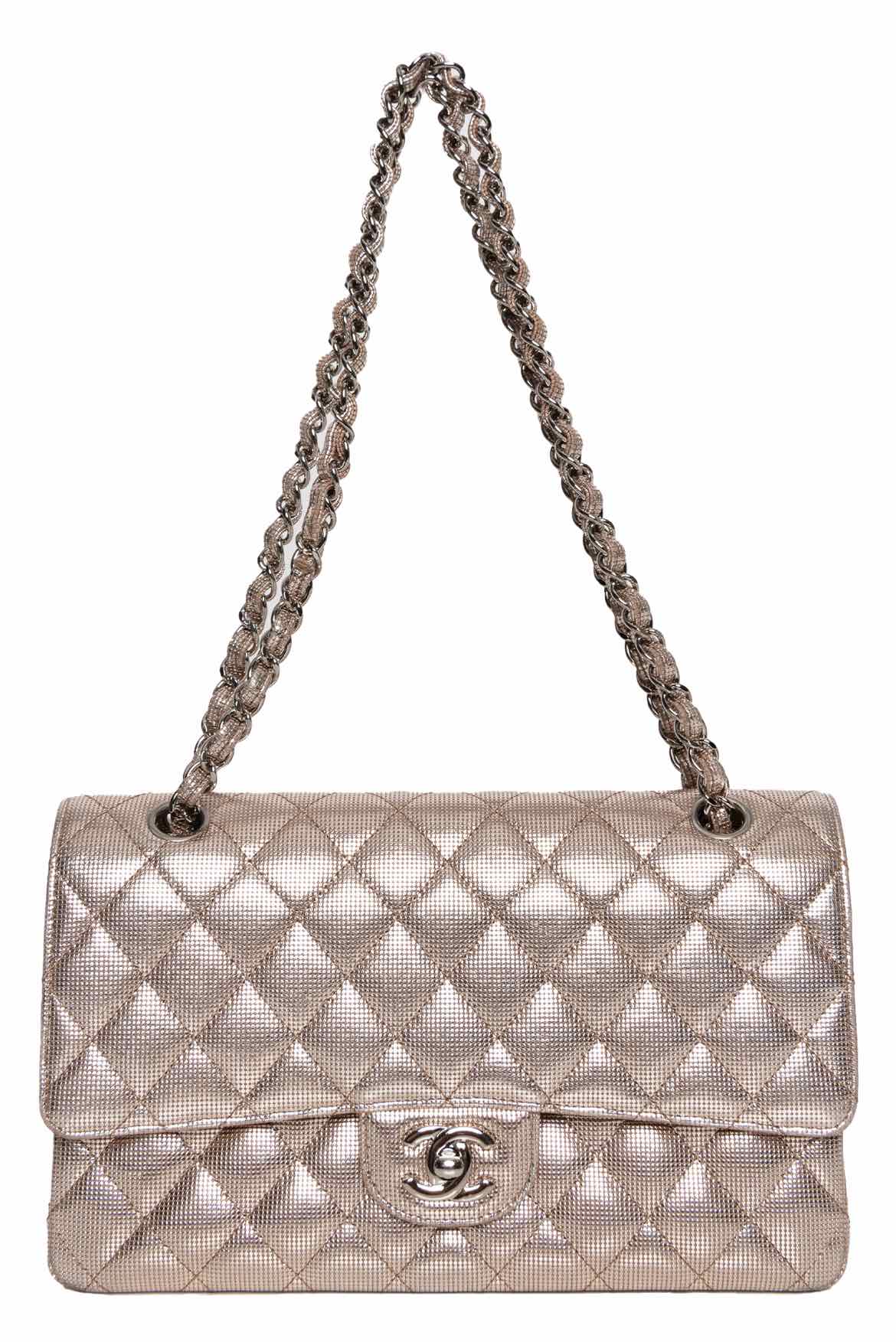 Chanel 2016 Rose Gold Pixel Effect Quilted Leather Medium Double Flap Purse - Image 6
