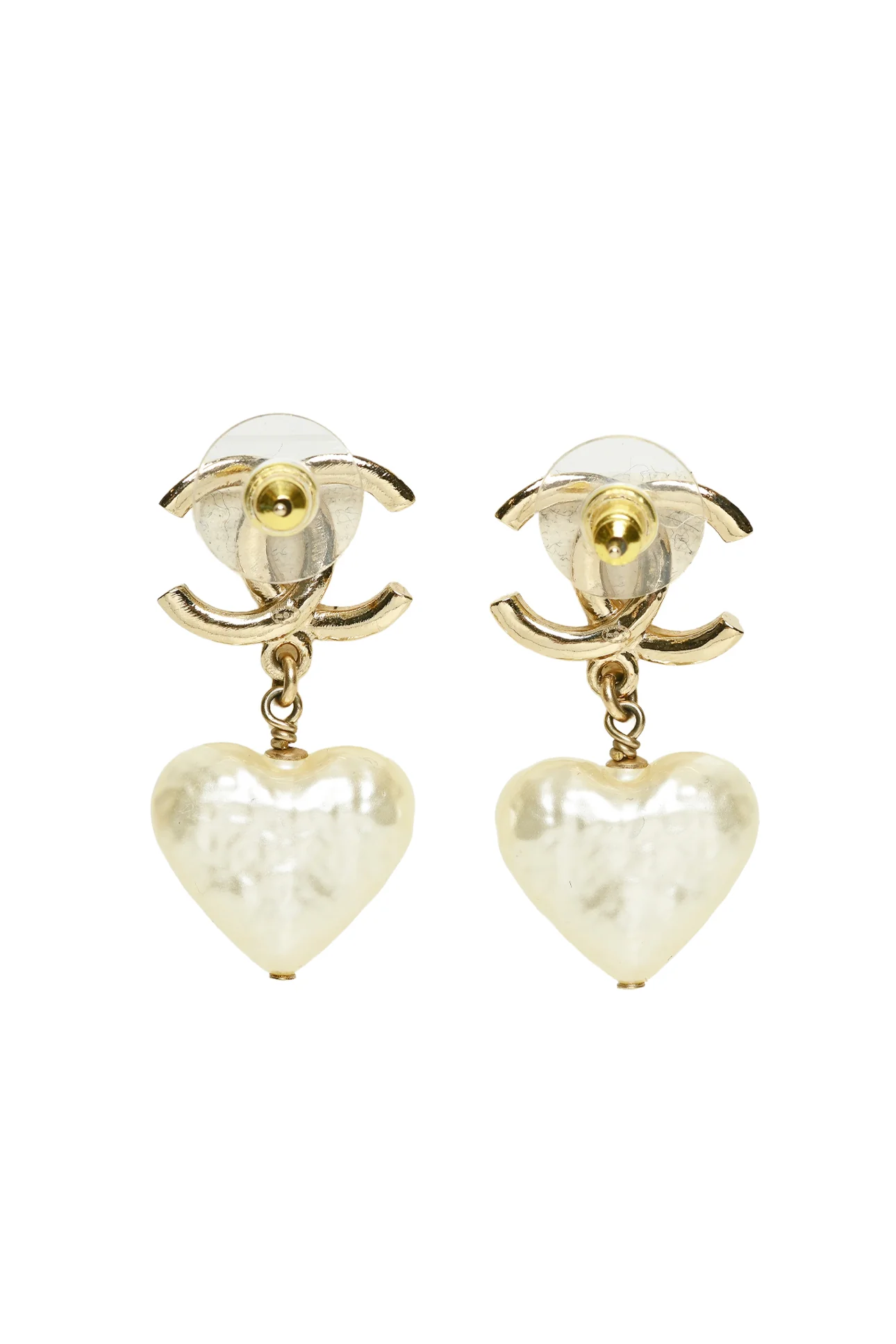 Chanel 2024 CC Faux Pearl Heart Drop Earrings - Image 2