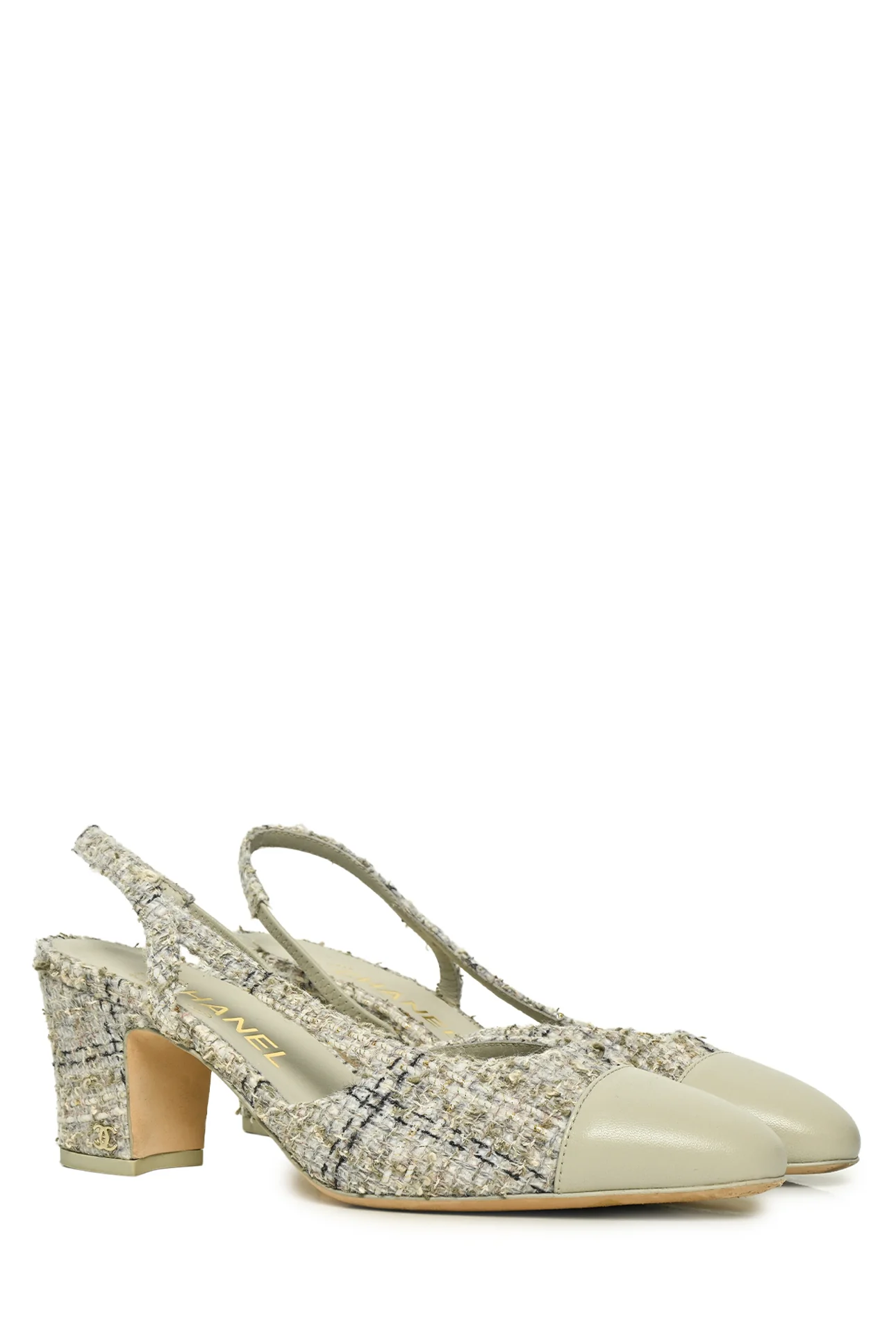 Chanel 2025 Size 37 Cap Toe Slingback Tweed Pumps - Image 2
