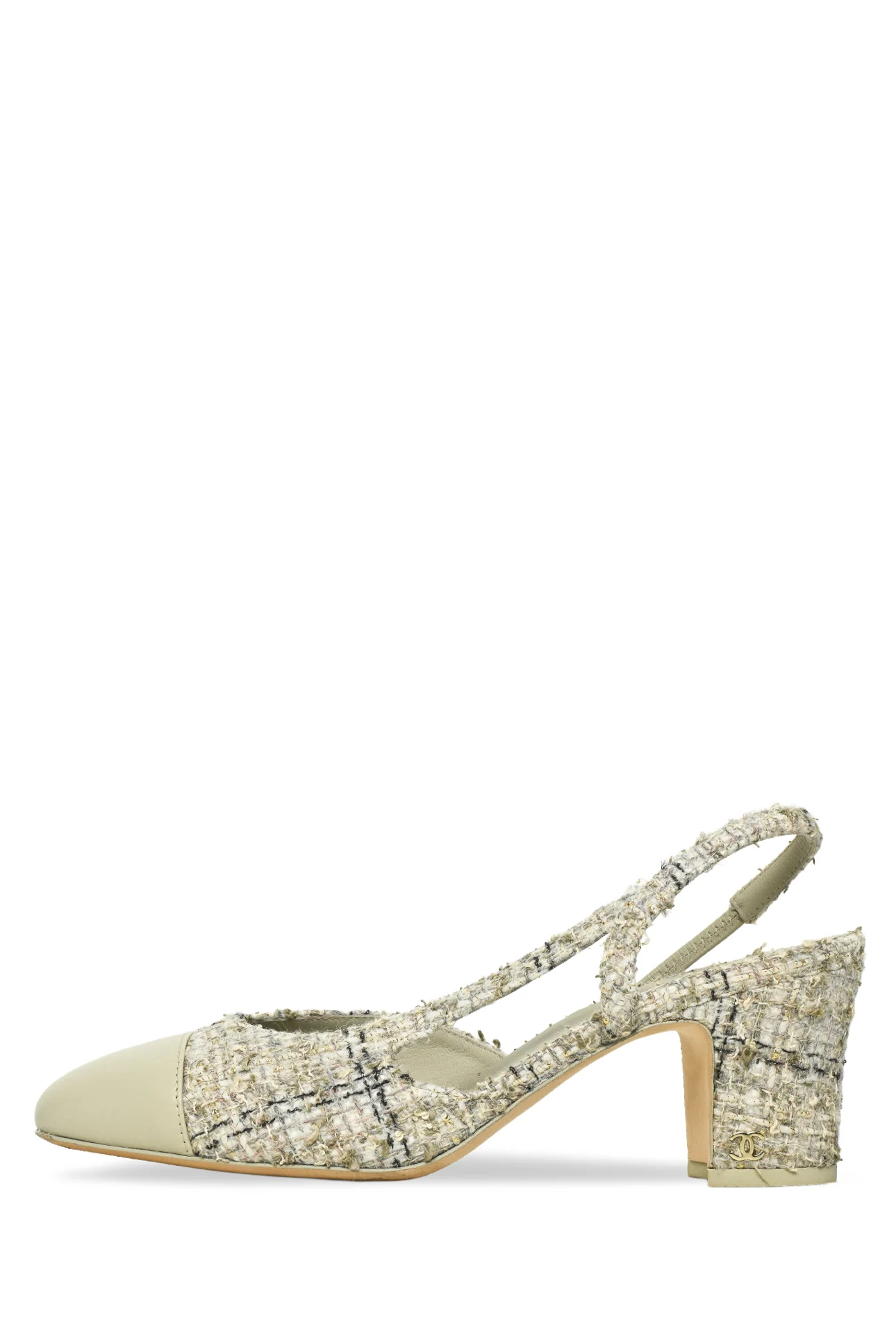 Chanel 2025 Size 37 Cap Toe Slingback Tweed Pumps - Image 3