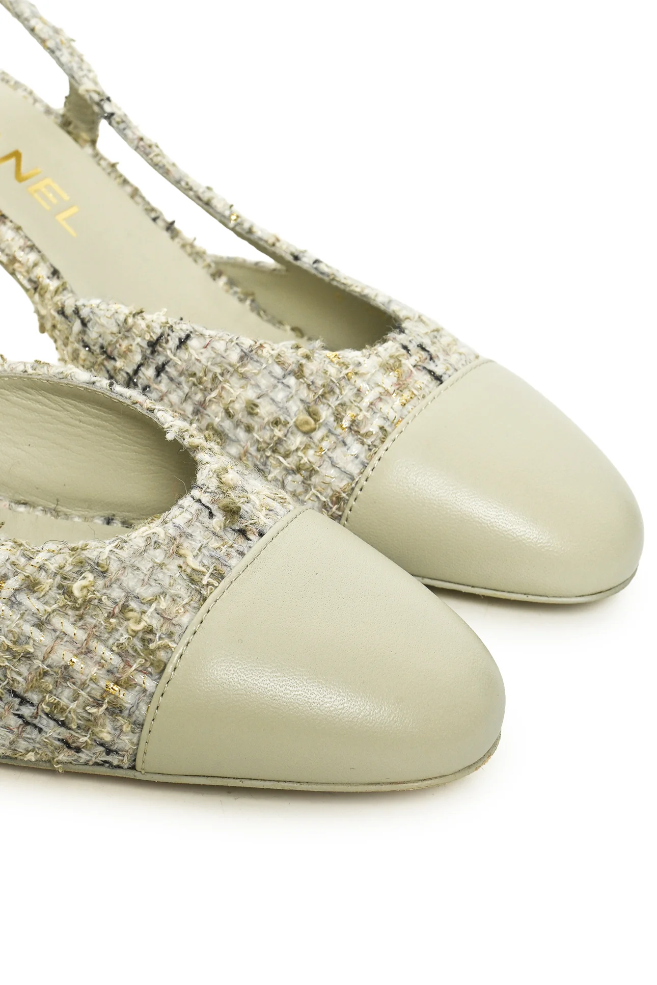 Chanel 2025 Size 37 Cap Toe Slingback Tweed Pumps - Image 5