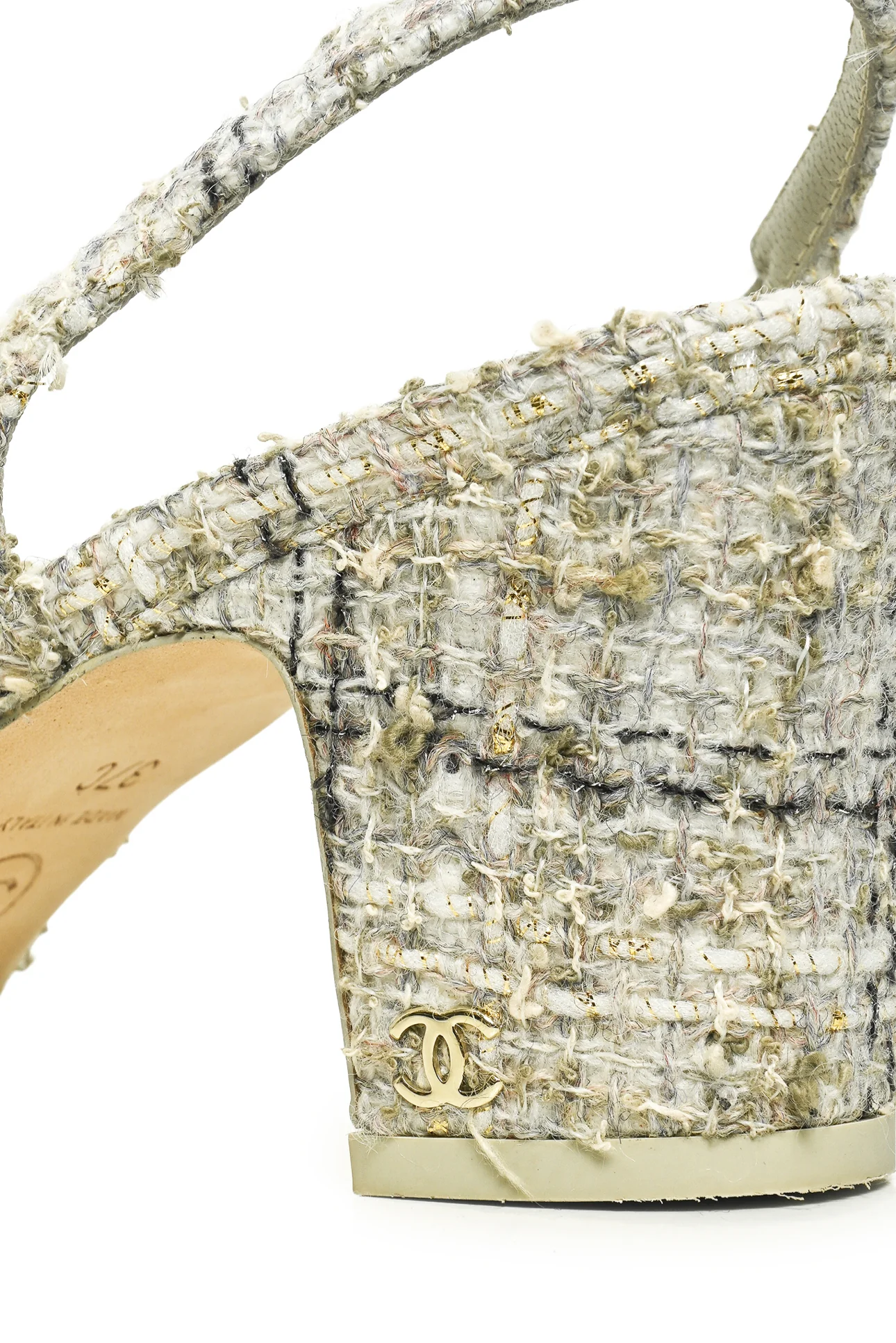 Chanel 2025 Size 37 Cap Toe Slingback Tweed Pumps - Image 6