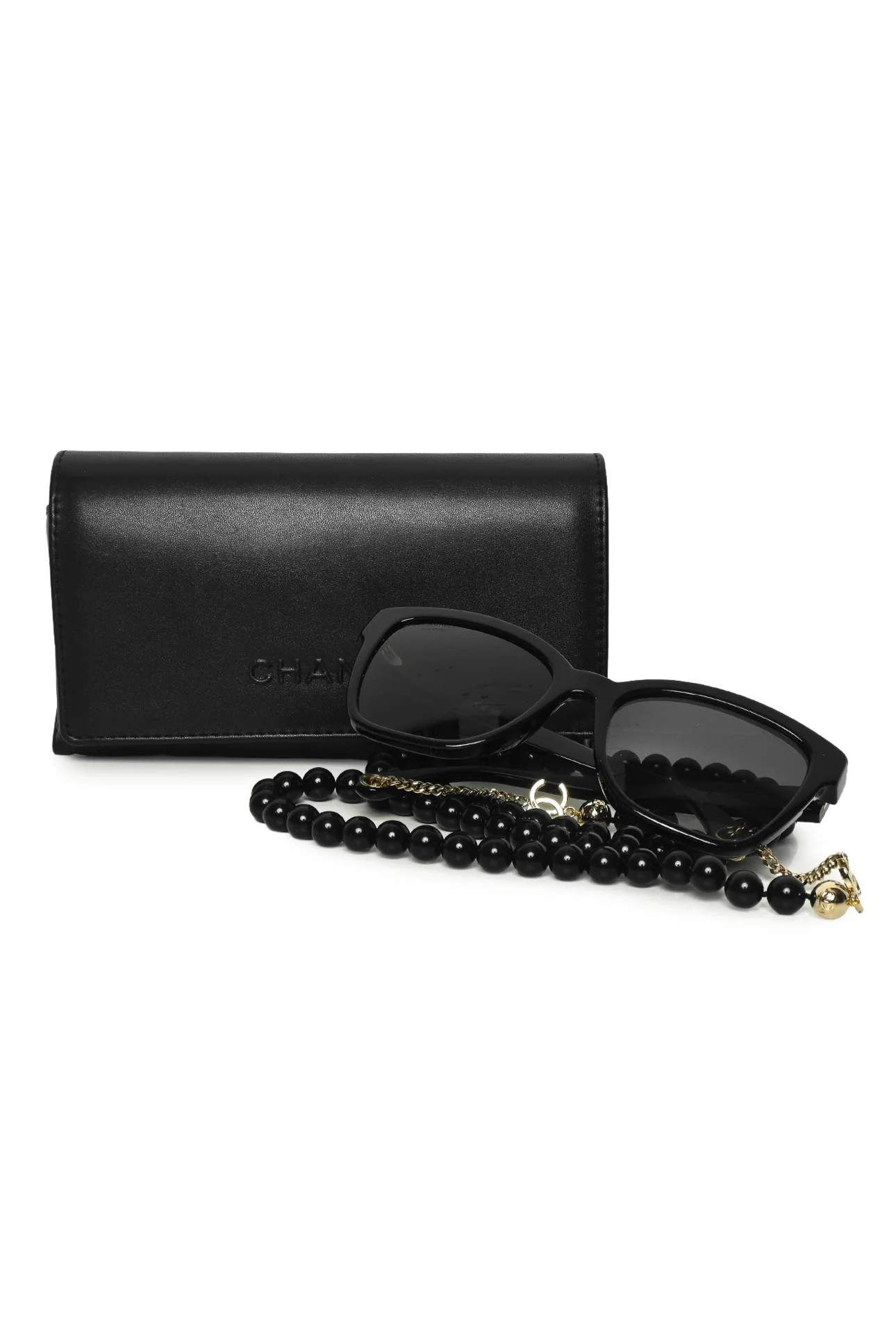 Chanel CC Faux Black Pearl Chain Polarized Sunglasses - Image 6