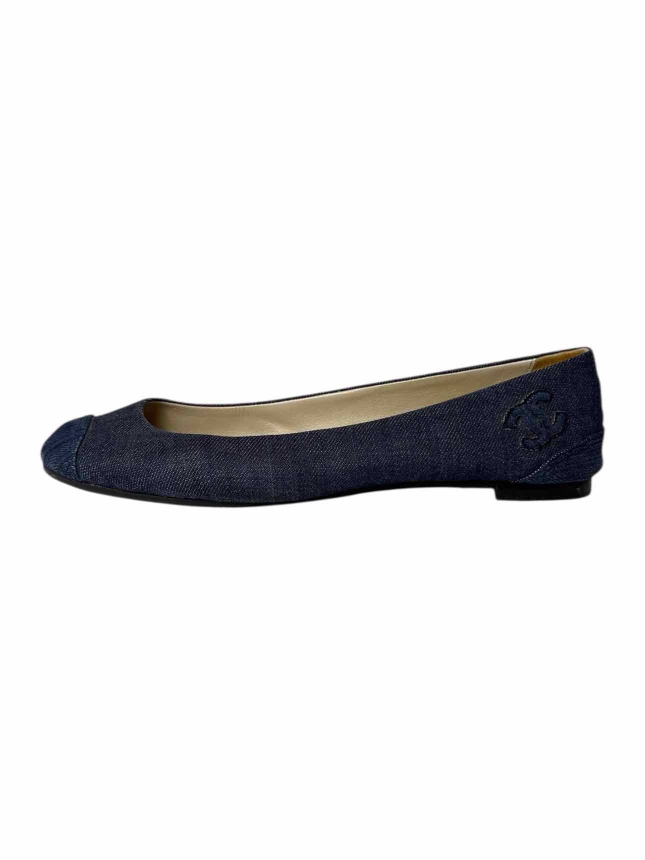 Chanel CC Logo Denim Ballet Size 39 Flats - Image 3