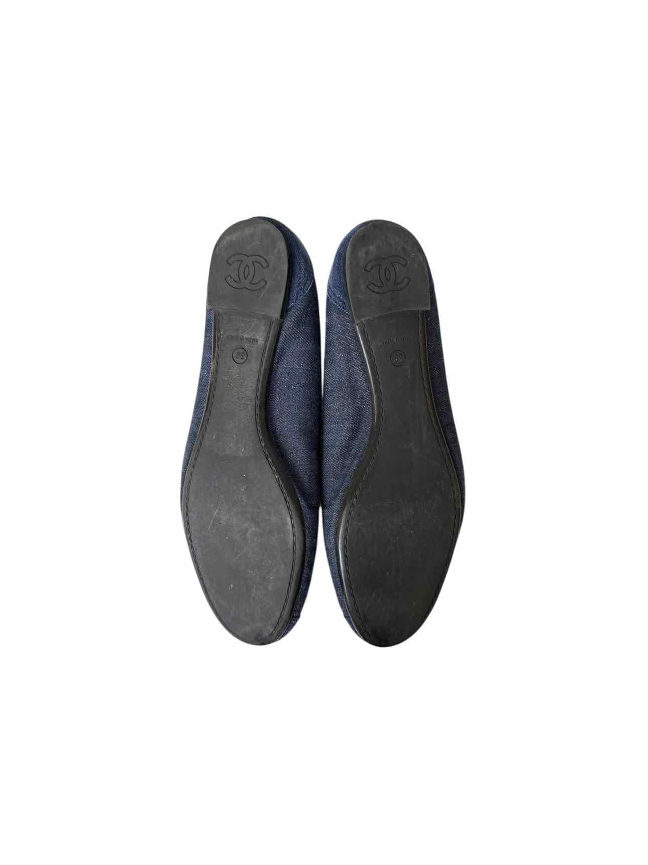 Chanel CC Logo Denim Ballet Size 39 Flats - Image 5