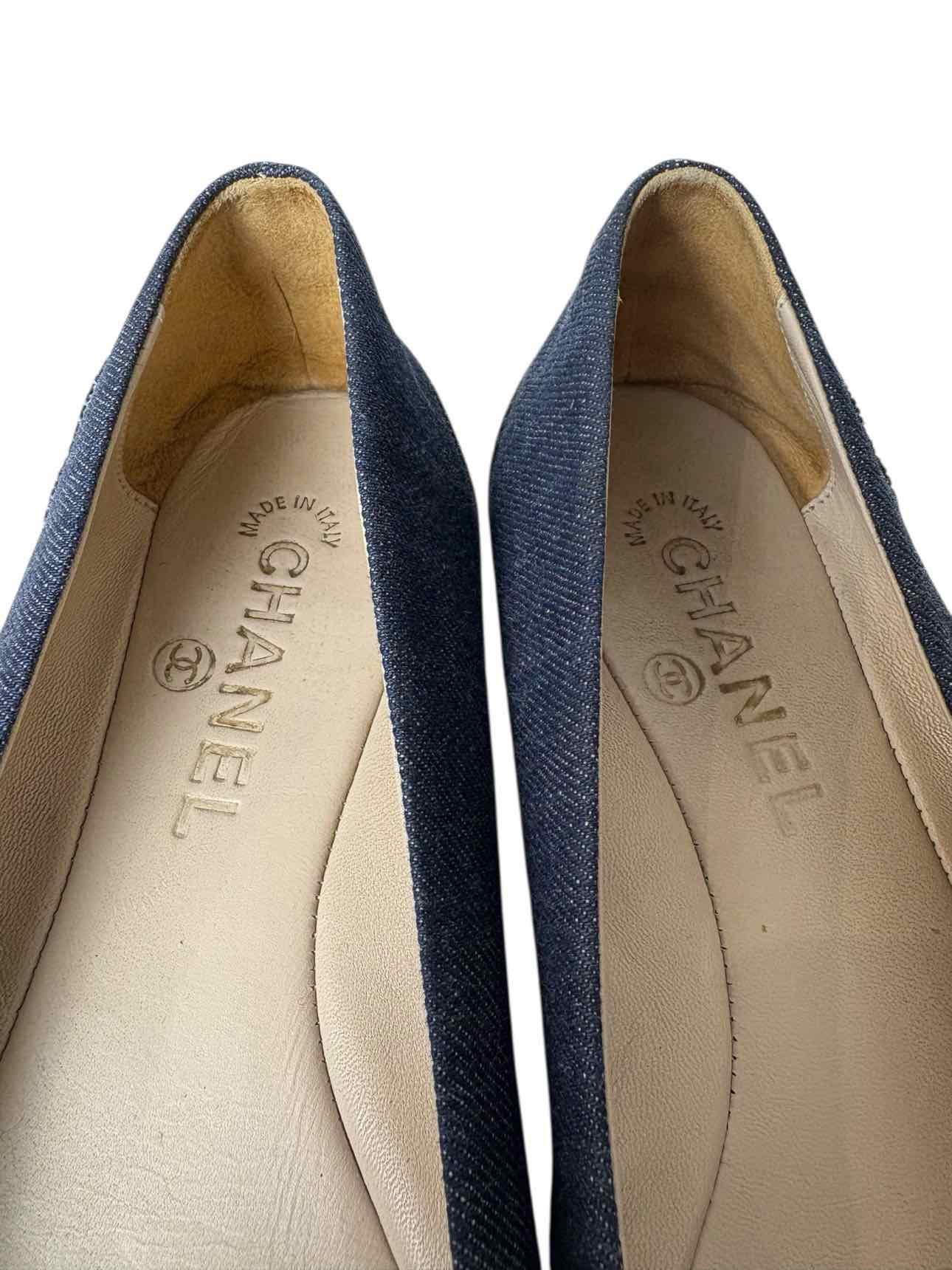 Chanel CC Logo Denim Ballet Size 39 Flats - Image 6