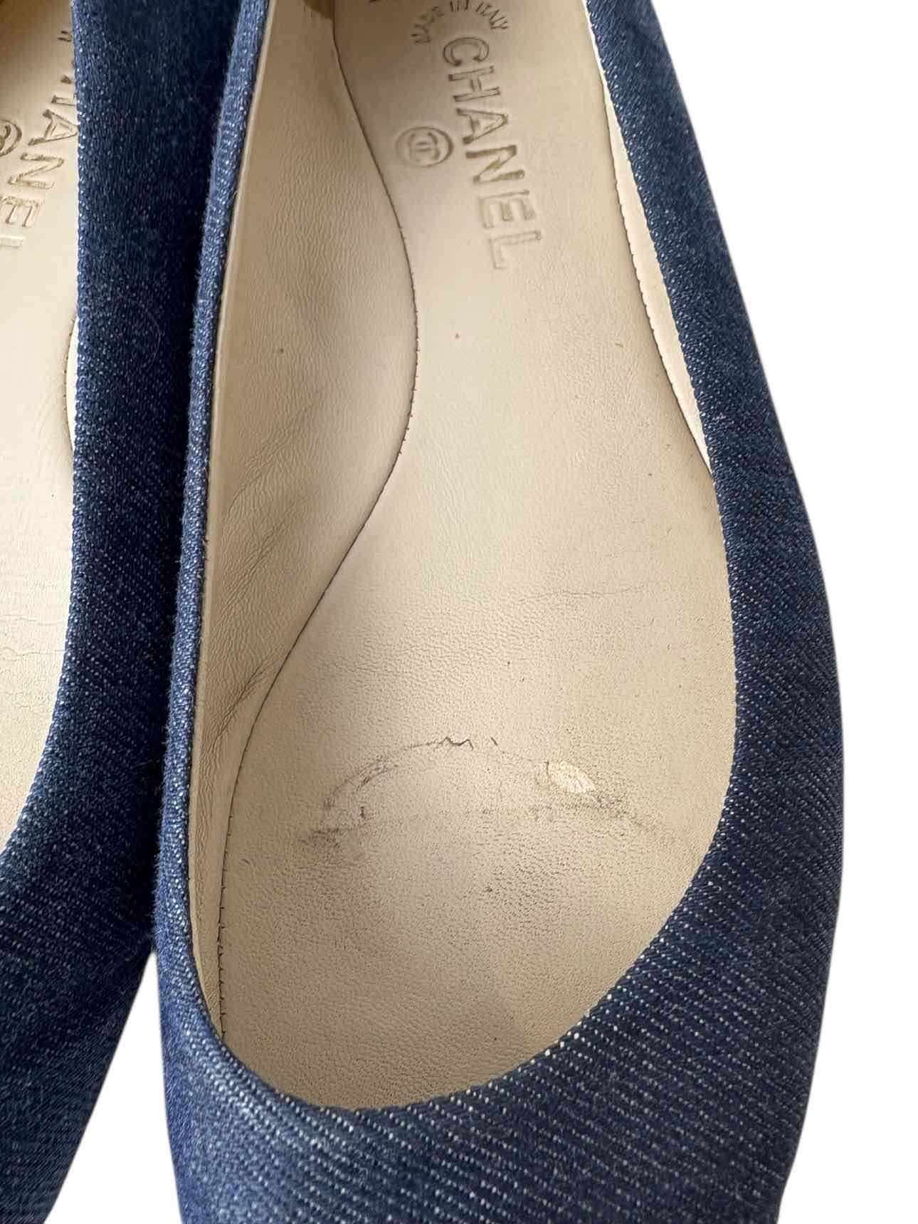 Chanel CC Logo Denim Ballet Size 39 Flats - Image 7