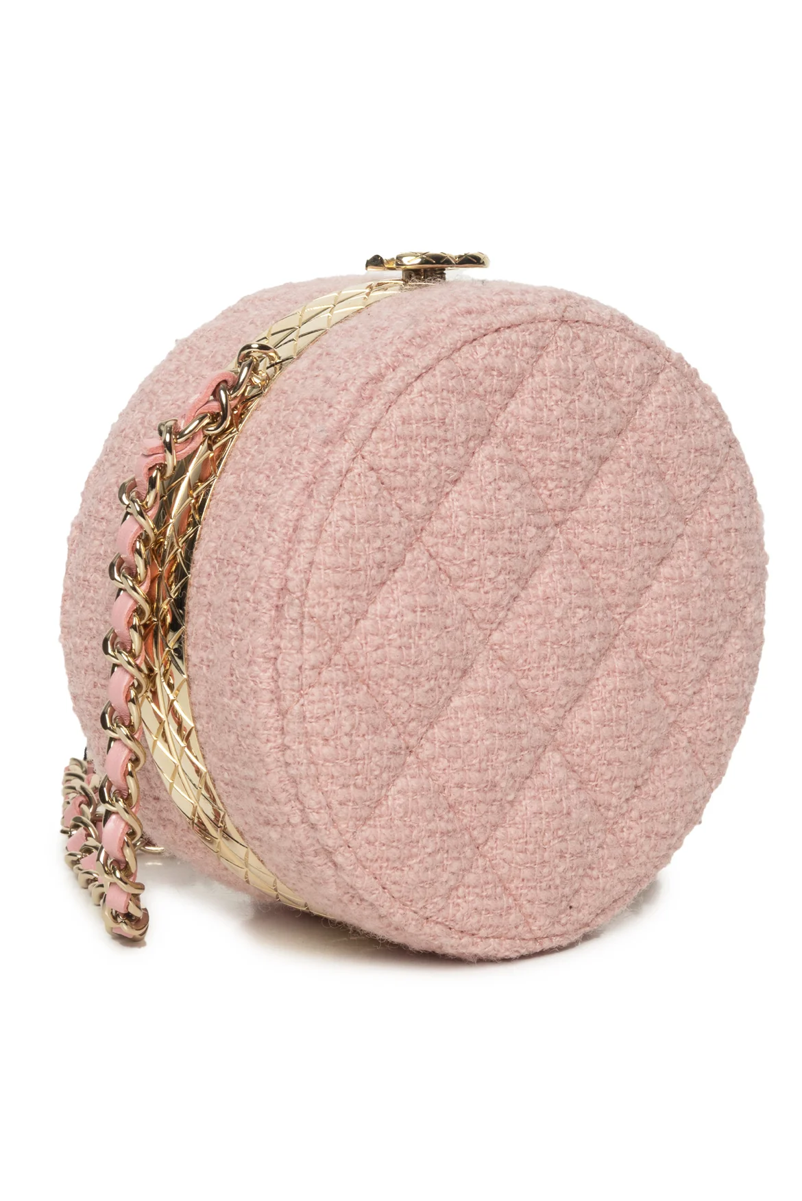 Chanel Mini Round Quilted Tweed Vanity Clutch Crossbody - Image 2