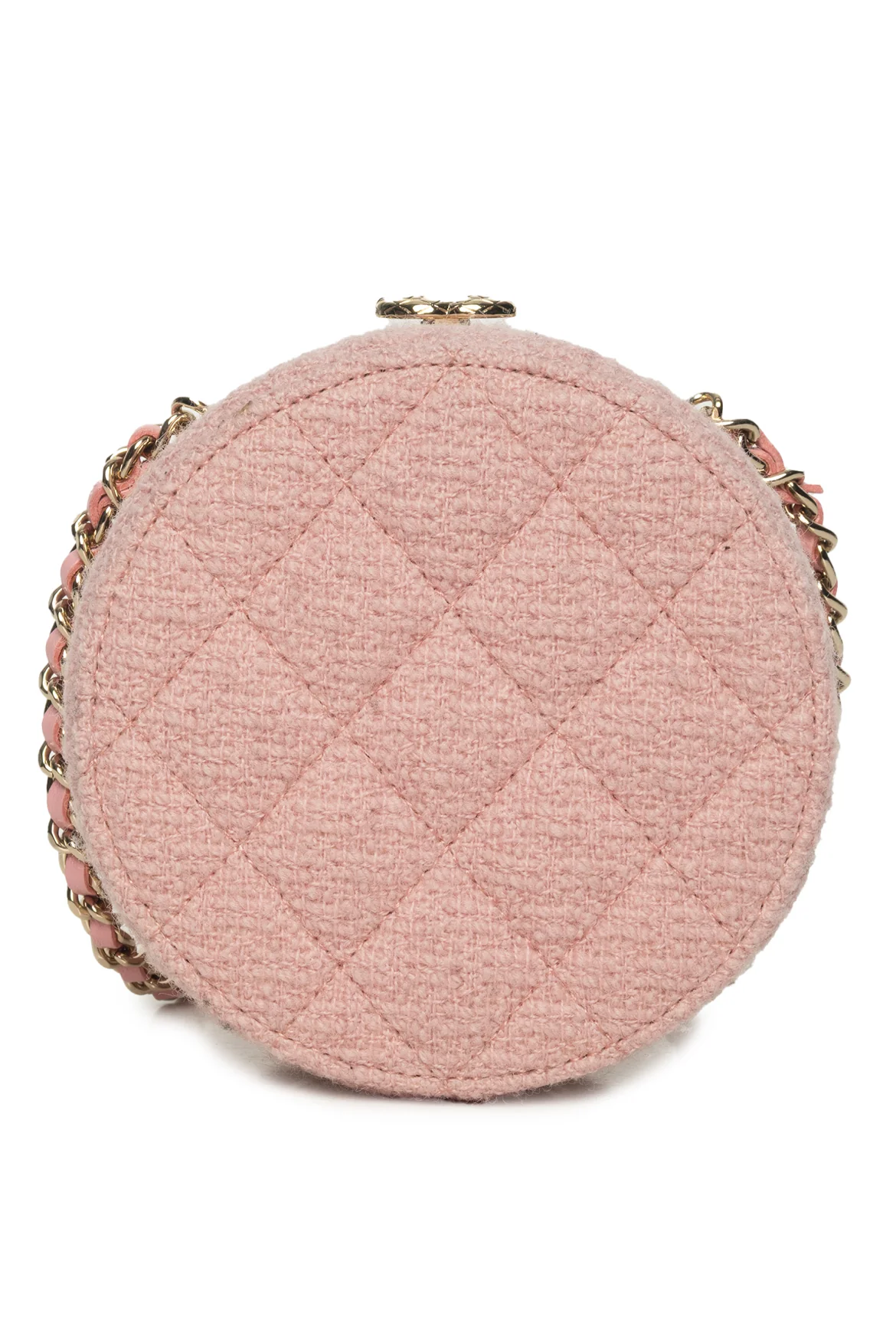 Chanel Mini Round Quilted Tweed Vanity Clutch Crossbody - Image 3