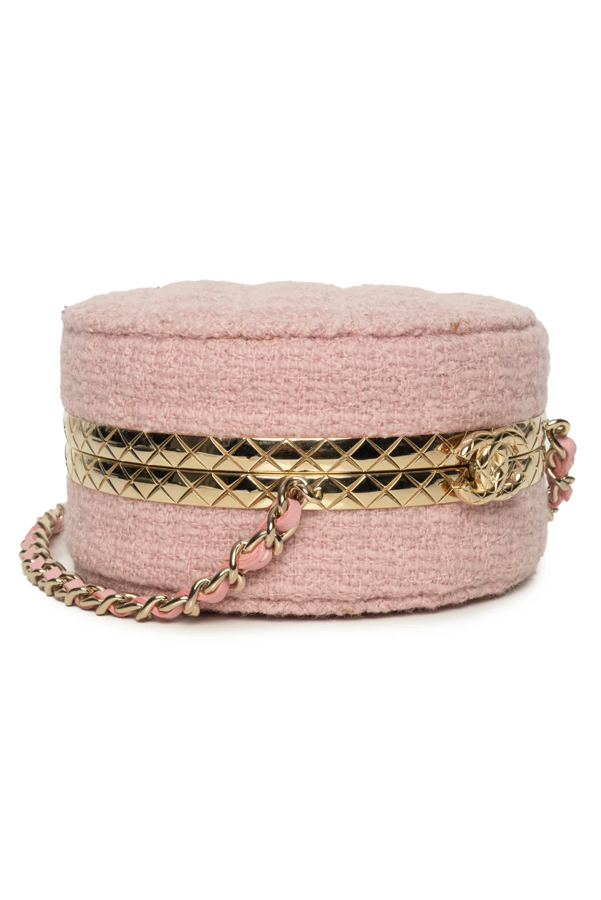 Chanel Mini Round Quilted Tweed Vanity Clutch Crossbody - Image 4