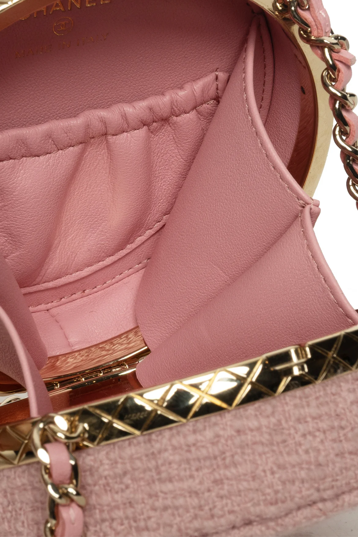 Chanel Mini Round Quilted Tweed Vanity Clutch Crossbody - Image 5