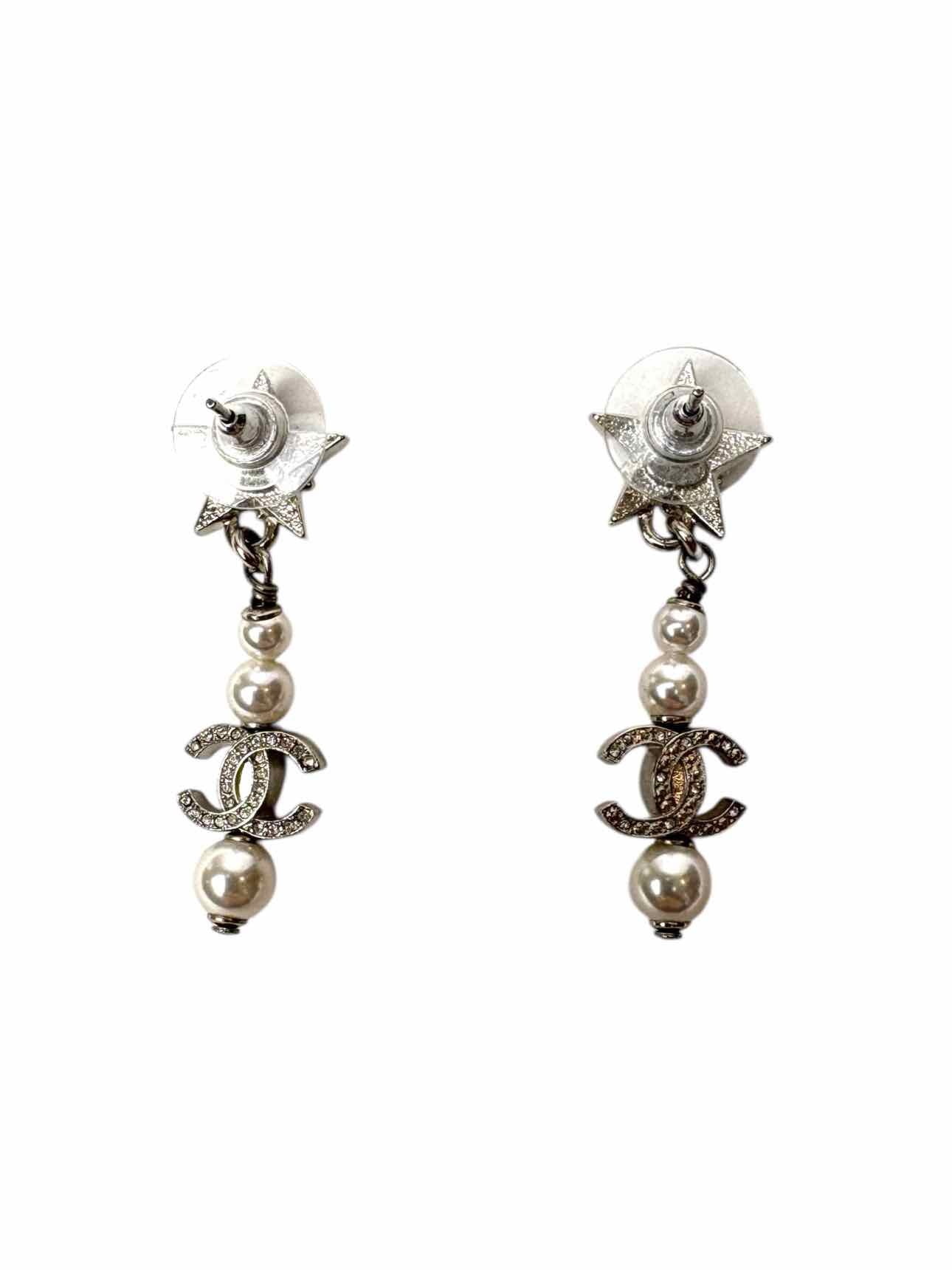 Chanel Rhinestone Star Faux Pearls & CC Logo Earrings - Image 2