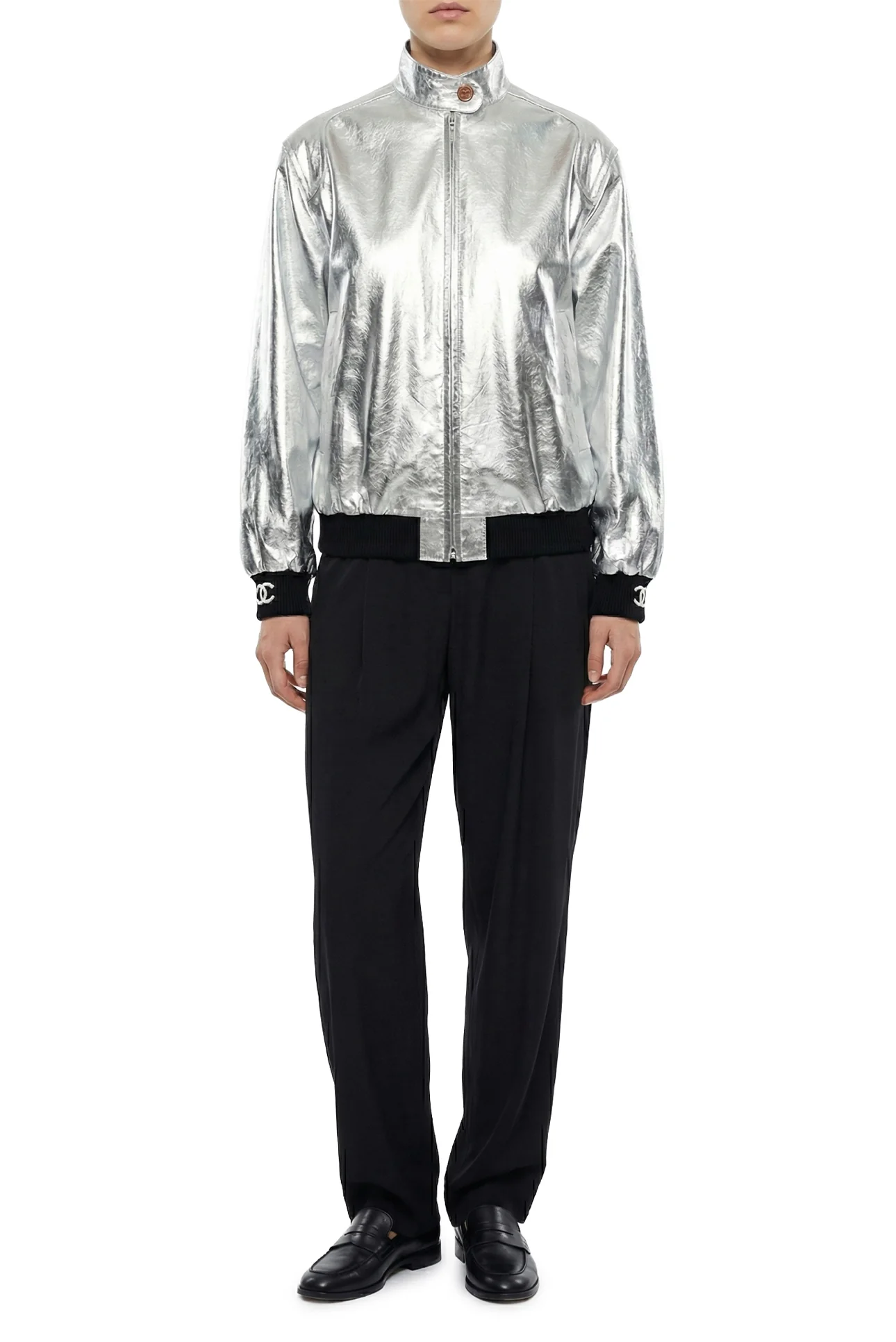 Chanel Size 34 2023 Metallic Calfskin Leather Bomber Jacket - Image 2