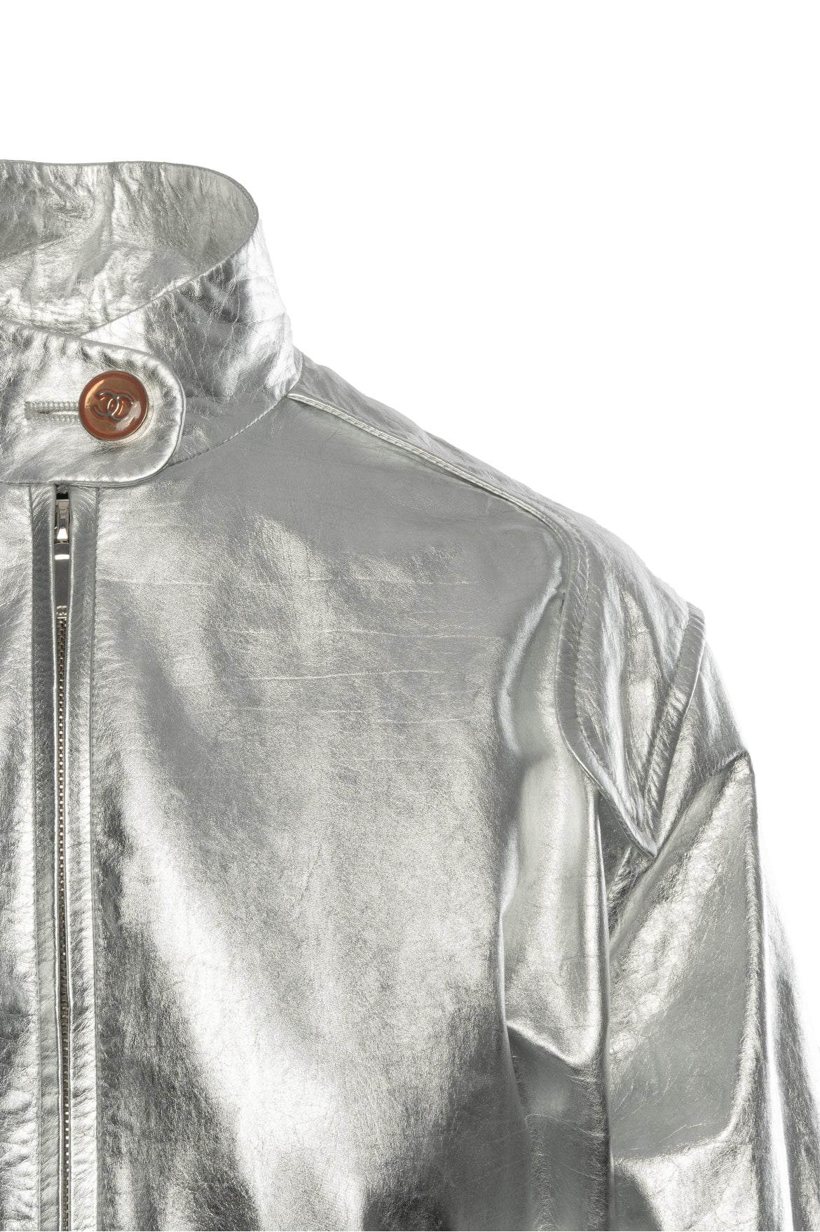 Chanel Size 34 2023 Metallic Calfskin Leather Bomber Jacket - Image 4