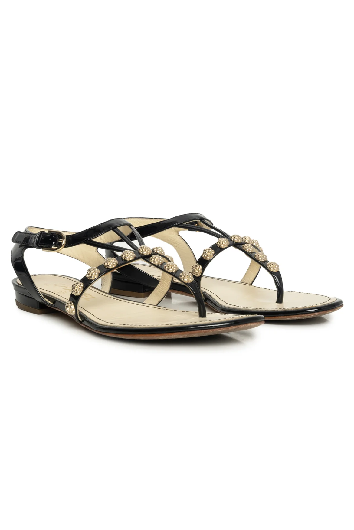 Chanel Size 35.5 Camellia Patent Leather Gladiator Sandals - Image 2