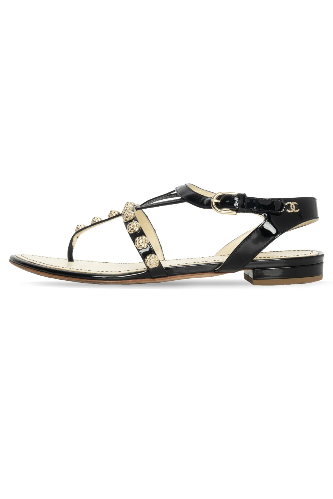 Chanel Size 35.5 Camellia Patent Leather Gladiator Sandals - Image 3