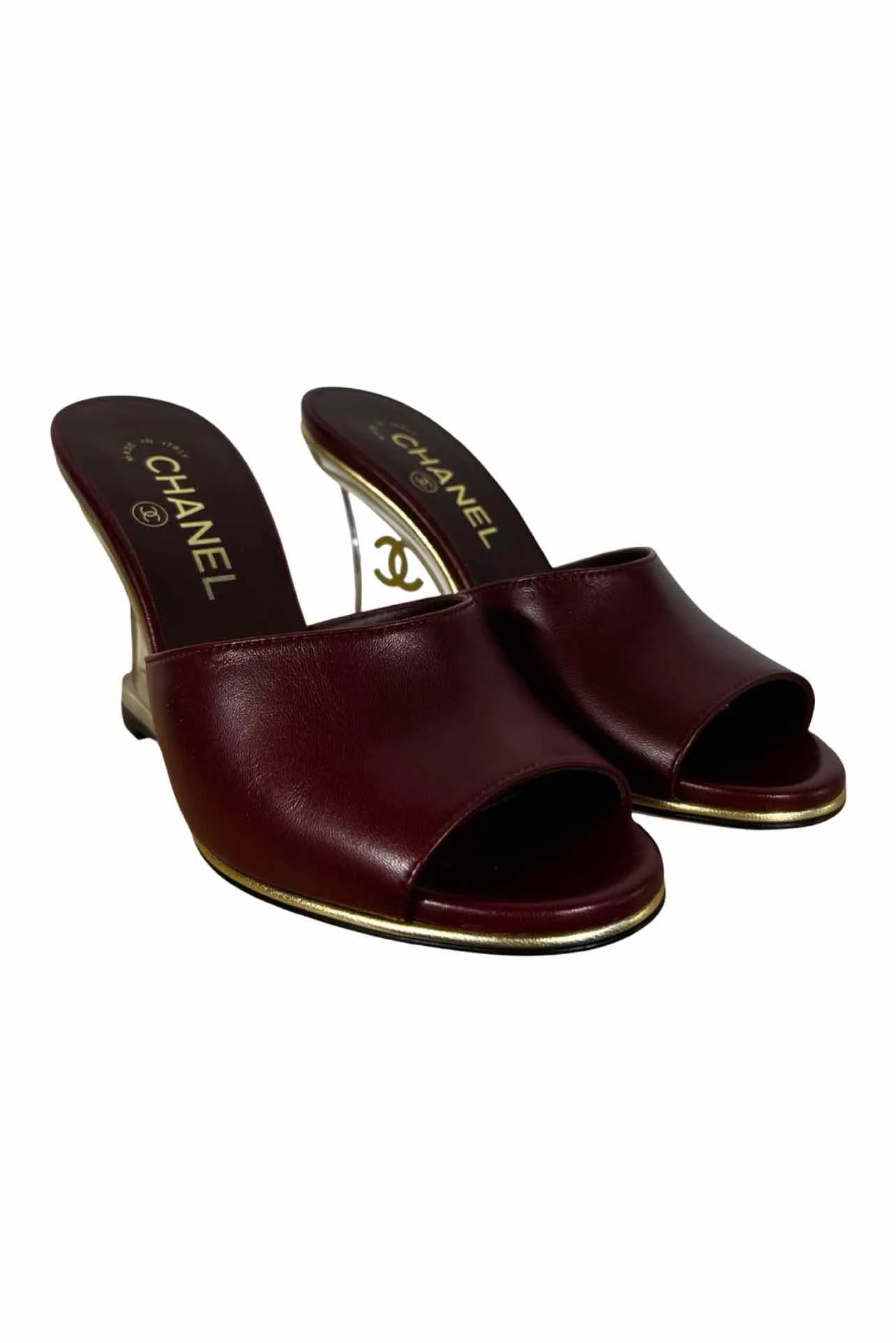 Chanel Size 36.5 2022 Lambskin Lucite CC Wedge Mules - Image 2