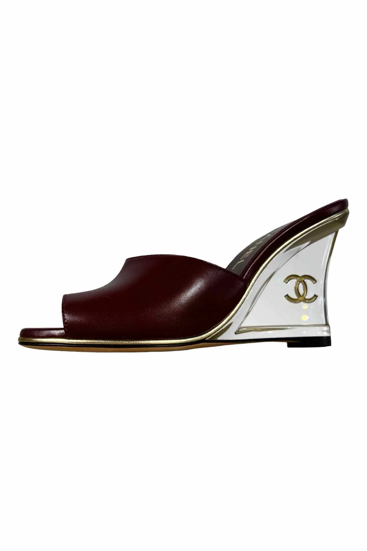 Chanel Size 36.5 2022 Lambskin Lucite CC Wedge Mules - Image 3