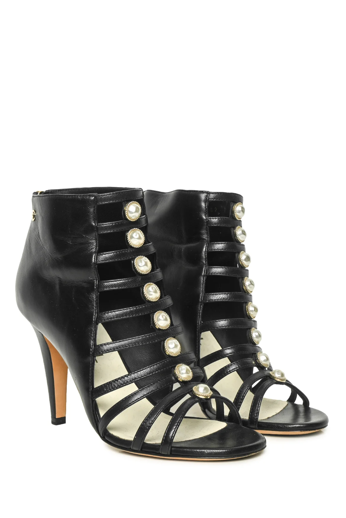 Chanel Size 36.5 Caged Faux Pearl CC Logo Leather Sandals - Image 2